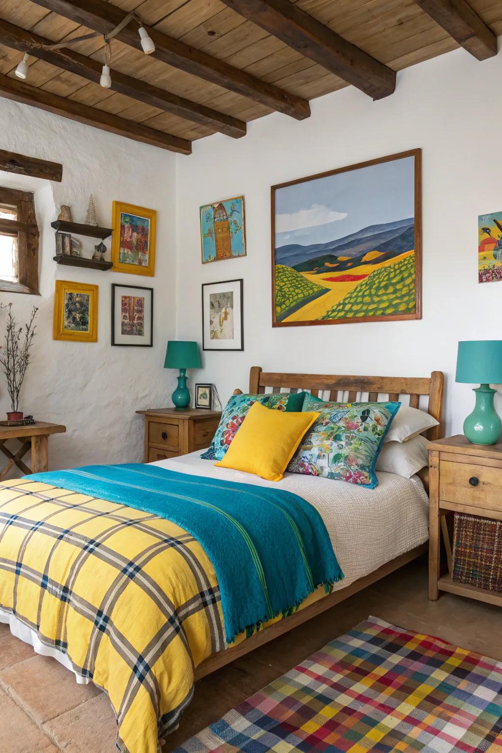 Vibrant bursts of color introduce a playful nuance.