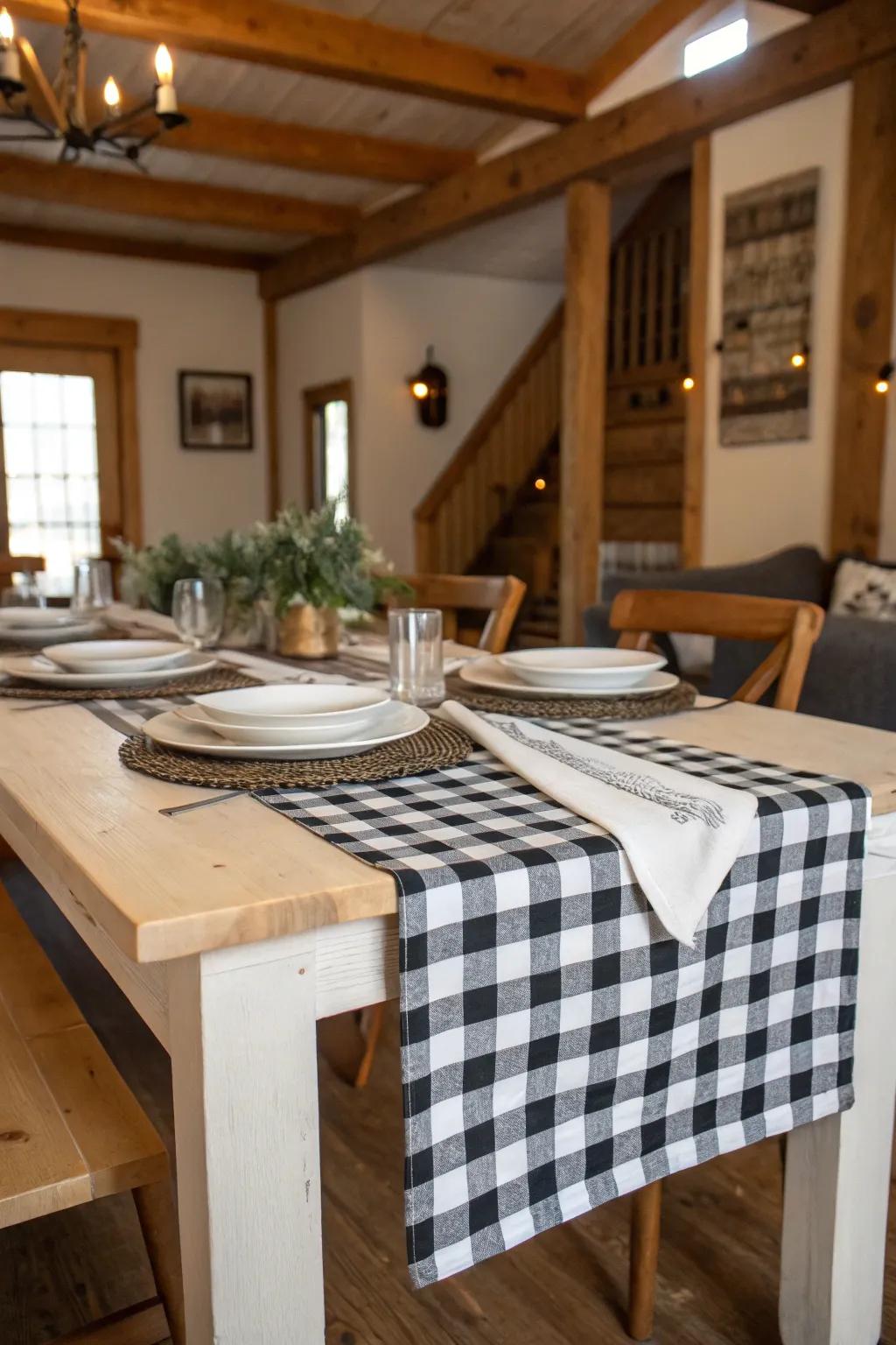 Checkered adornments propose a traditional farmhouse guise.