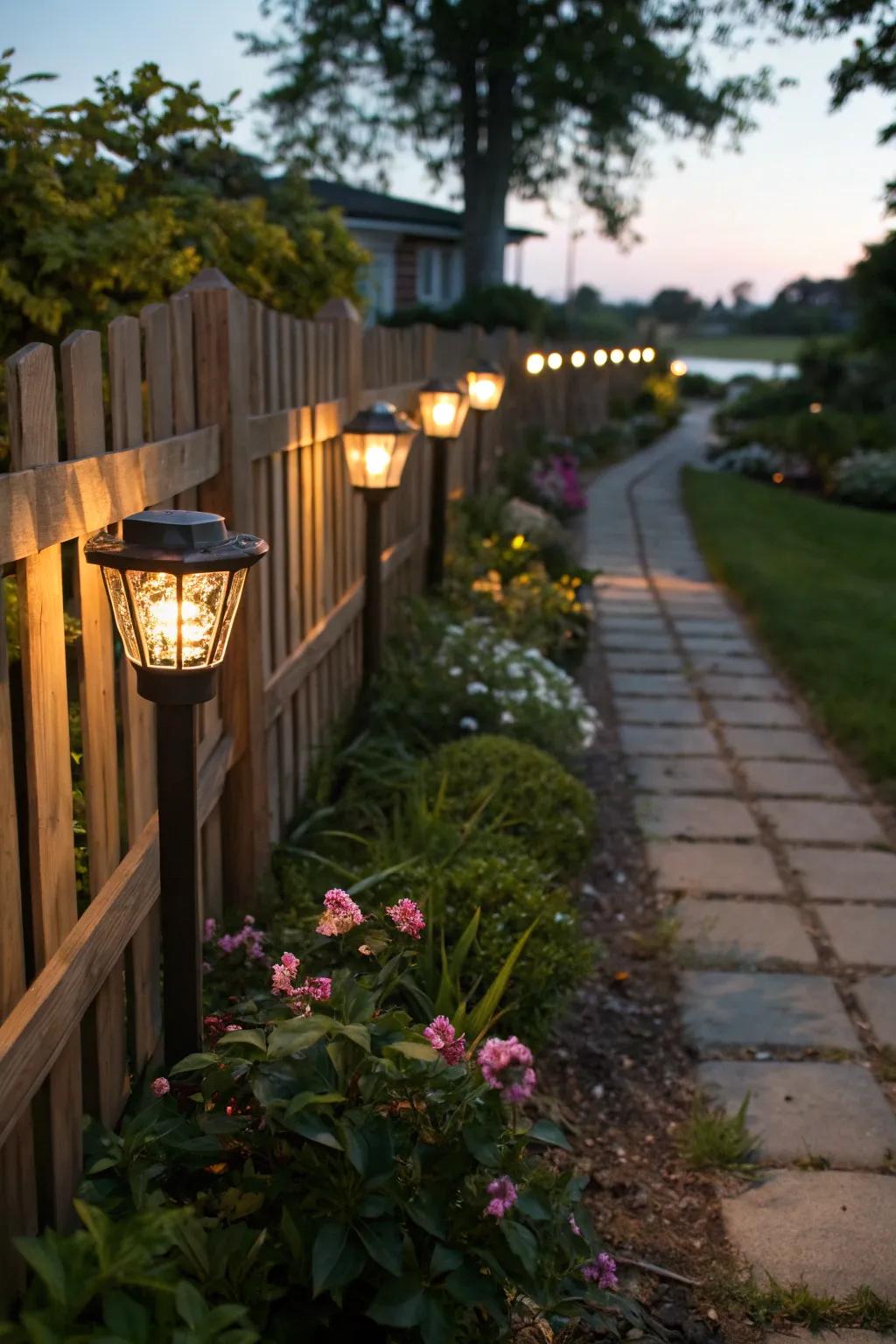 Solar light heads brighten your fence and conserve energy.