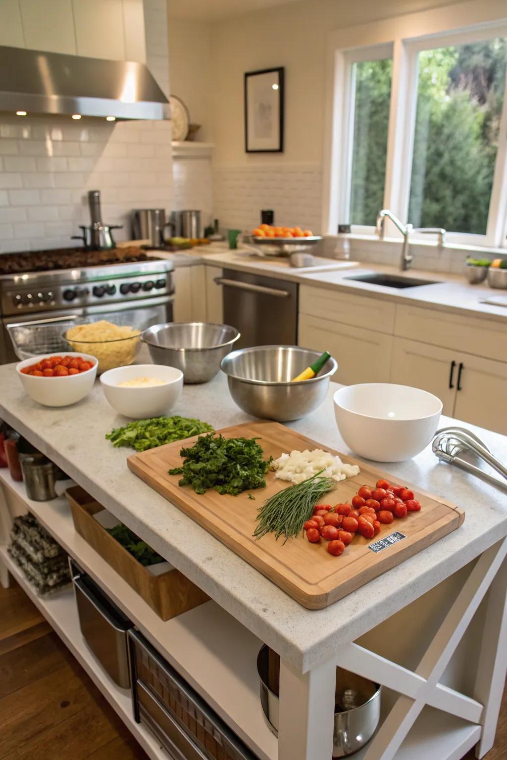 Streamline your cooking adventures with a dedicated preparation zone.