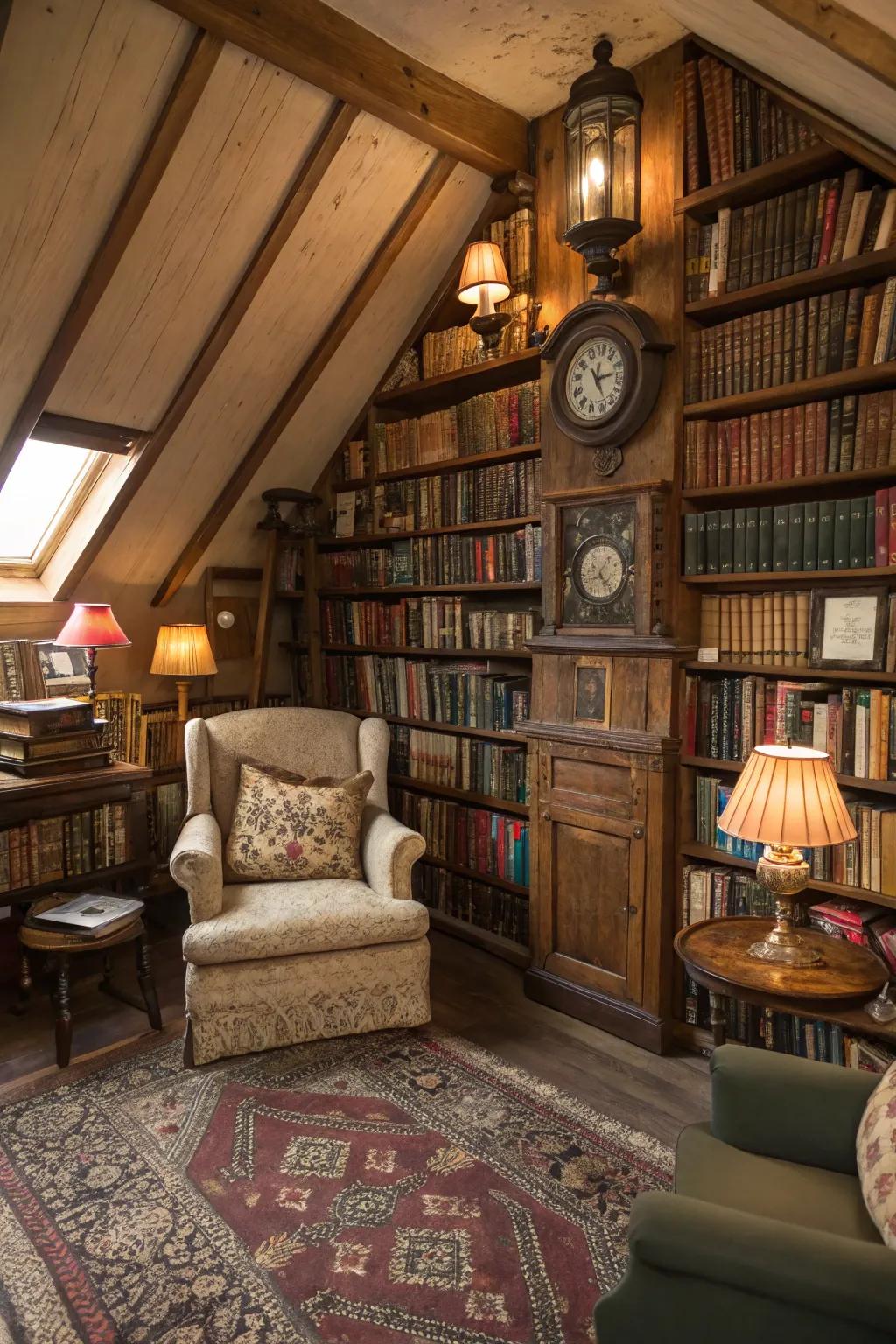 A classic-inspired attic library for book enthusiasts.