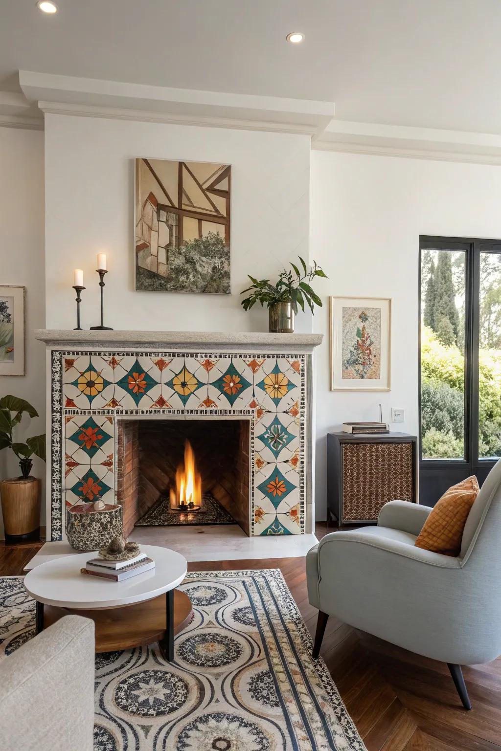 Geometric designs bring a modern flair to your fireplace.
