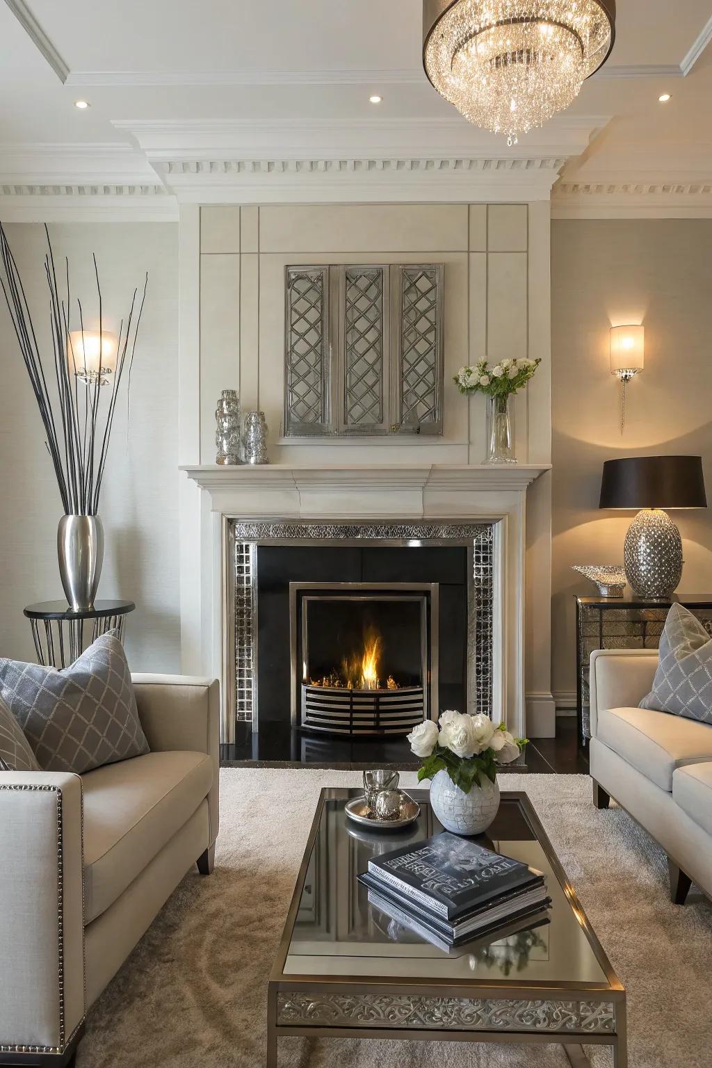 Metal accents bring a sleek, modern twist to your fireplace.