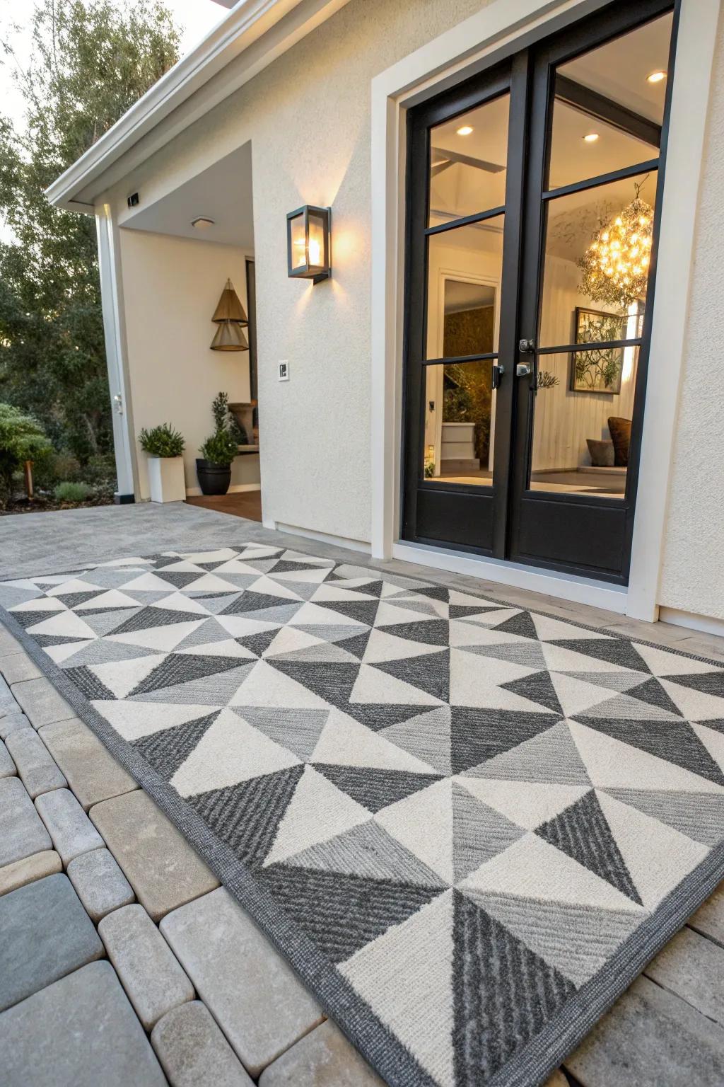 Geometric rugs add a bold, artistic touch to entryways.