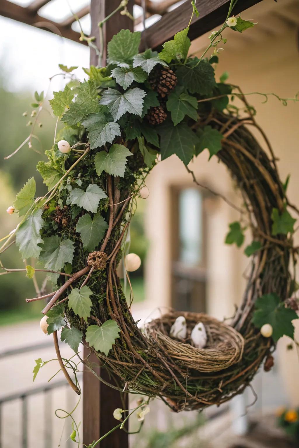A vinewood nest ornament delivering a charming and country-style appearance.