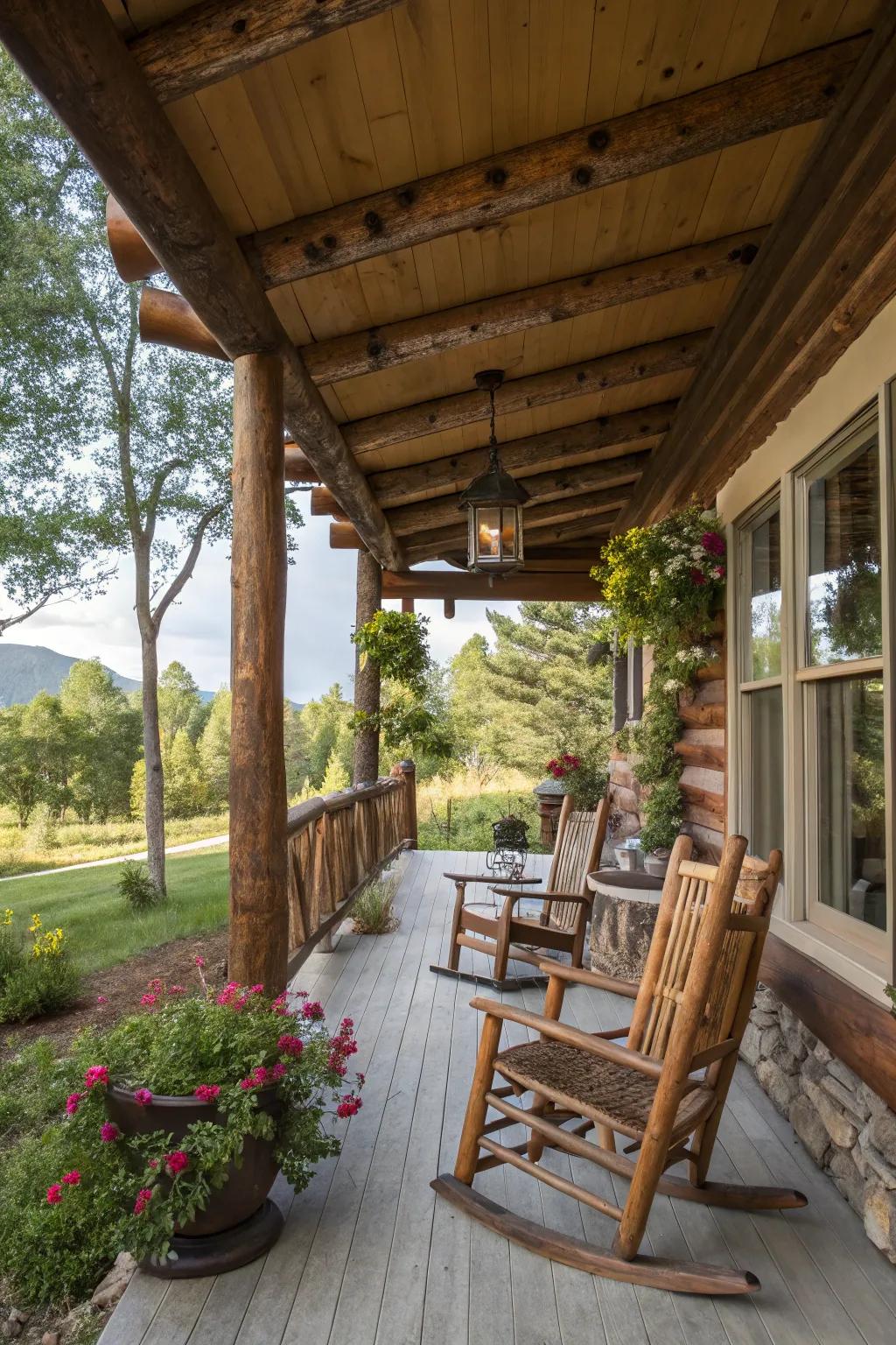 Hued log shelters proffer rustic charm.