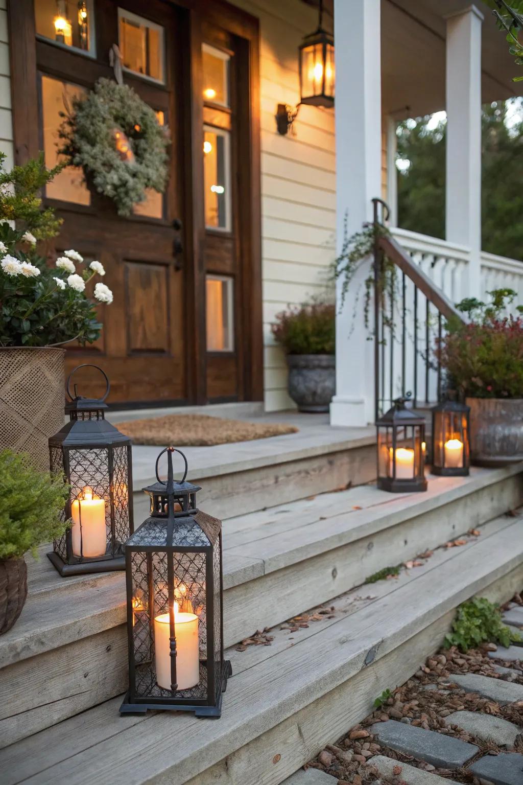 Charming lamps welcome guests and make your porch feel warm and inviting.
