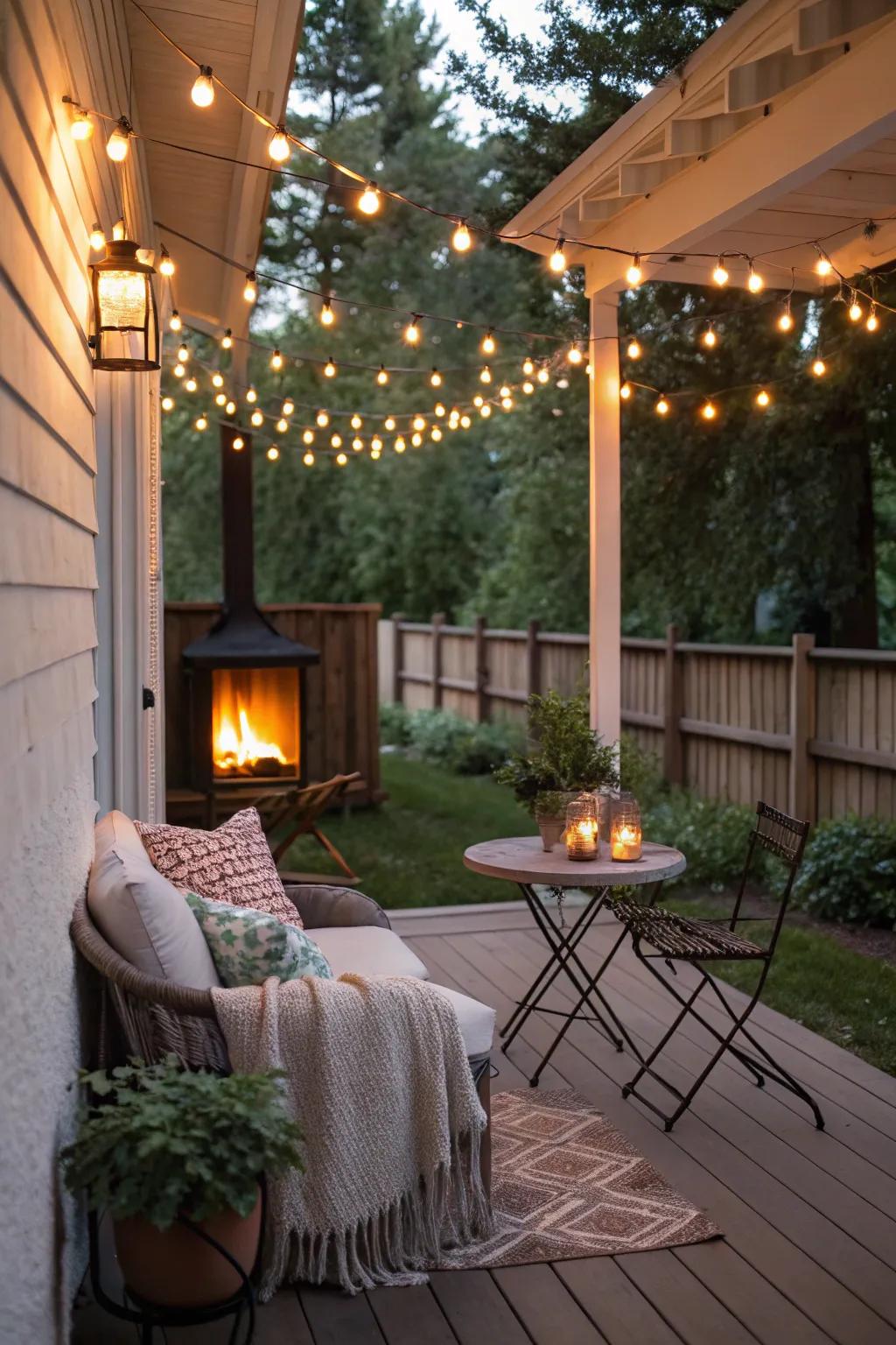Filament lights introduce a magical and private ambiance to a porch.
