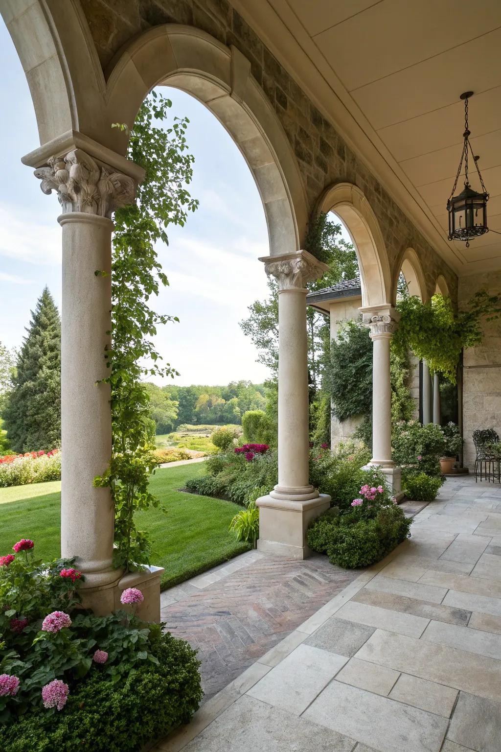 A covered gallery rendering refined, permanent shade.