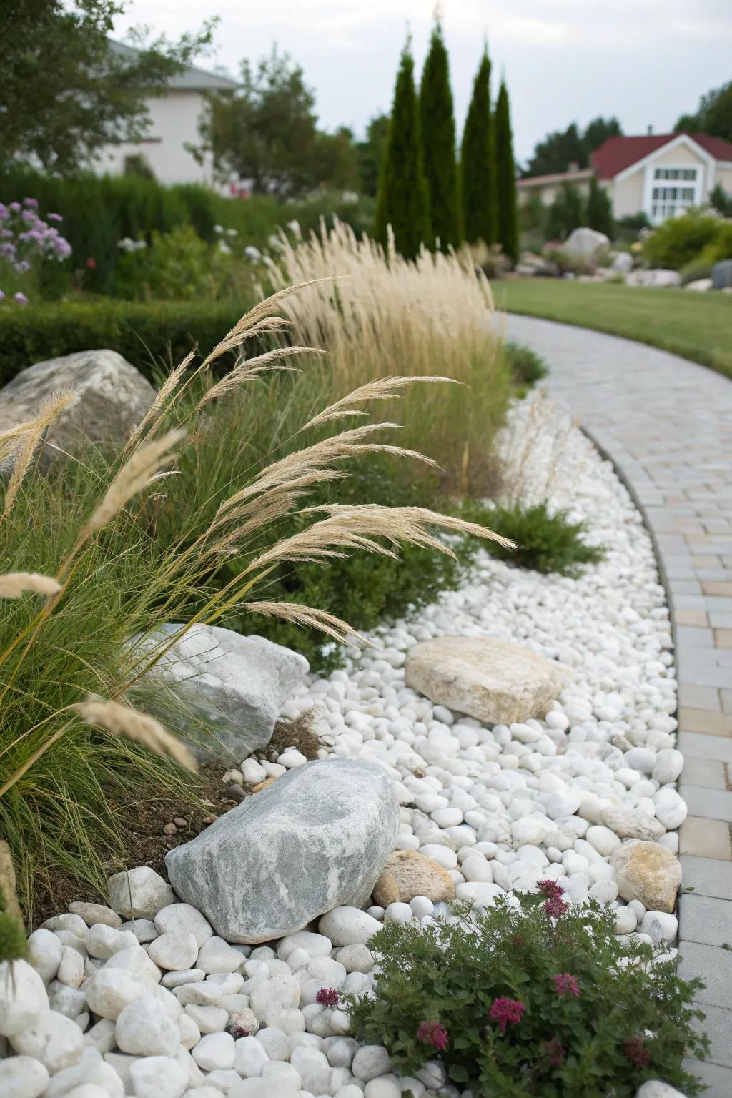 Decorative grasses add movement and feel to rock gardens.