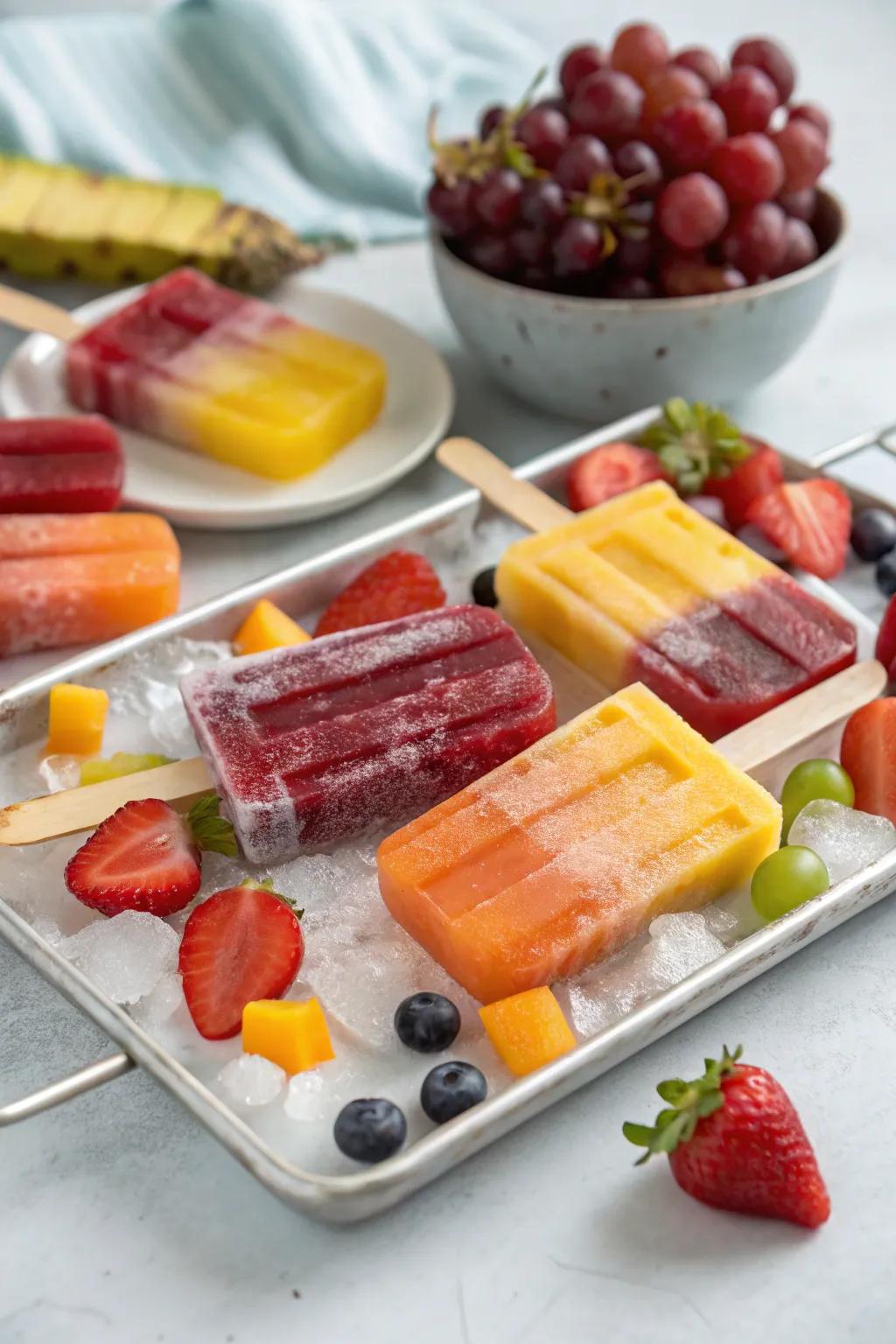 Frozen fruit lollies constitute a chilling indulgence for sweltering summer days.