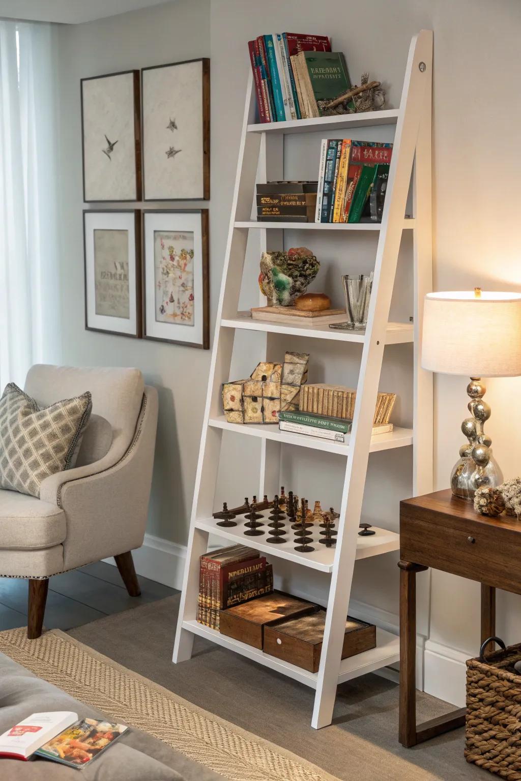 Ladder shelves contribute sophistication to your game exhibition.