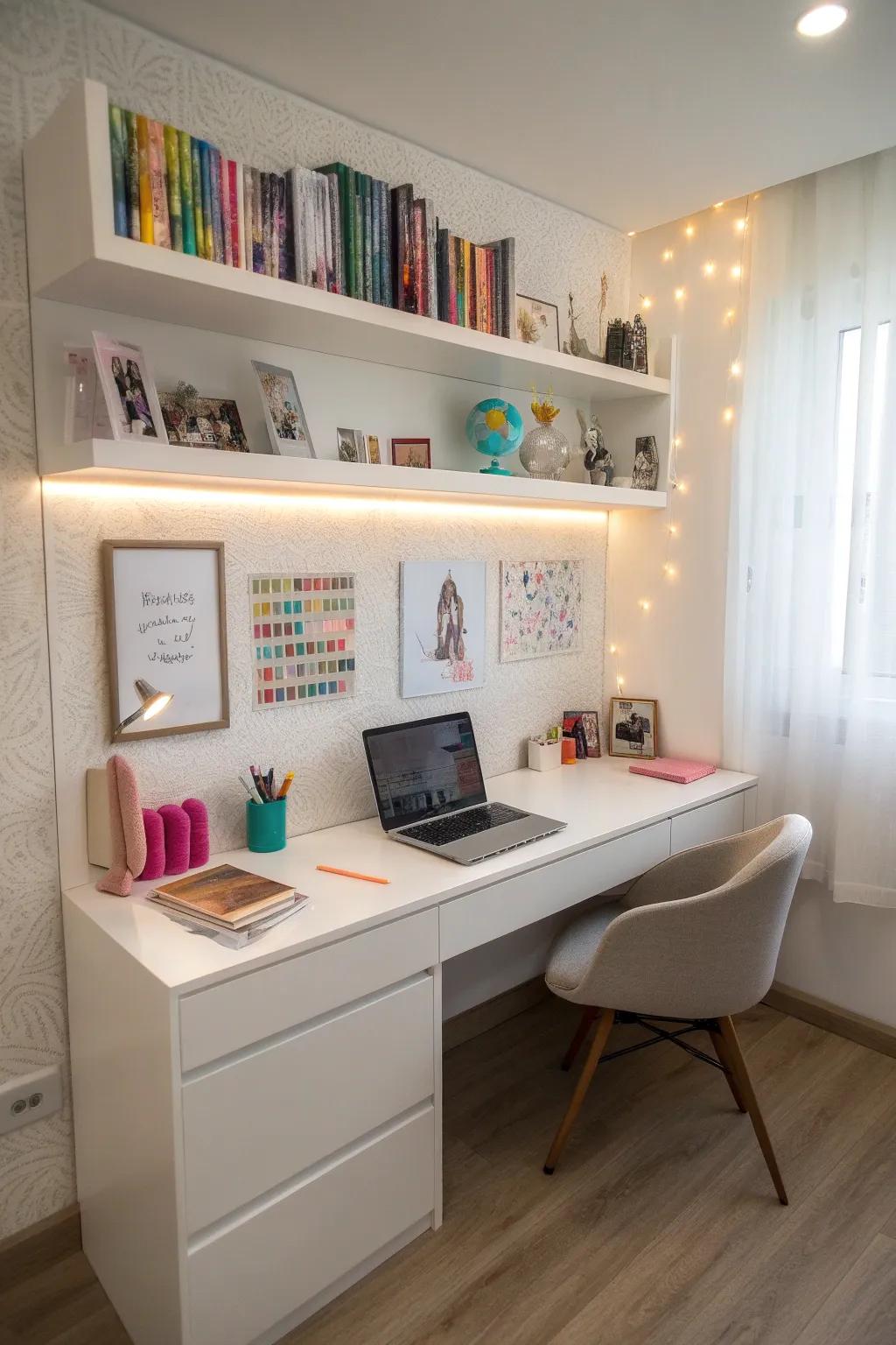 An elevated work surface injects functionality and contemporary style.