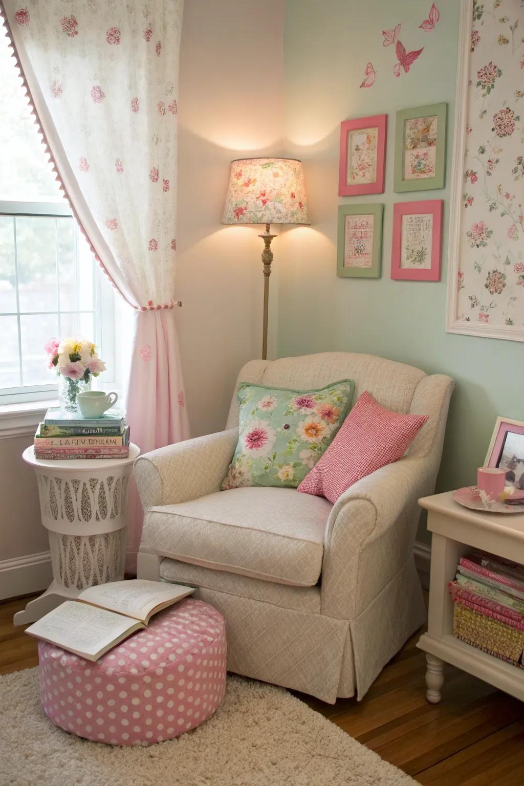 A reading alcove invites leisure and tranquility.