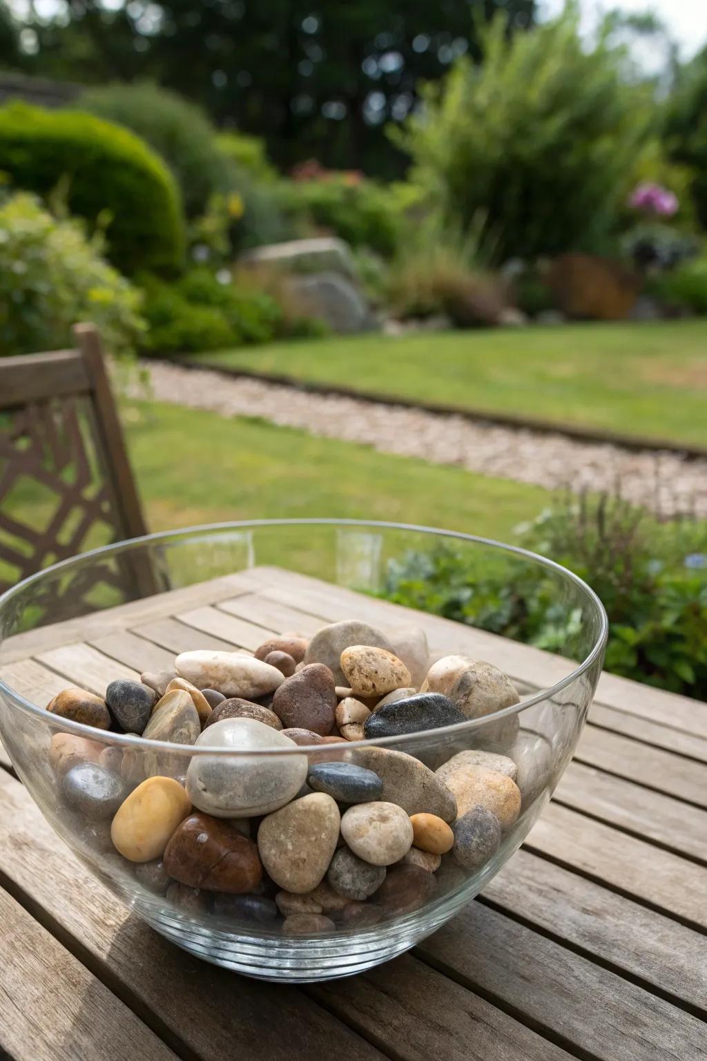 Serene splendor featuring a natural stone assemblage within a glass bowl.