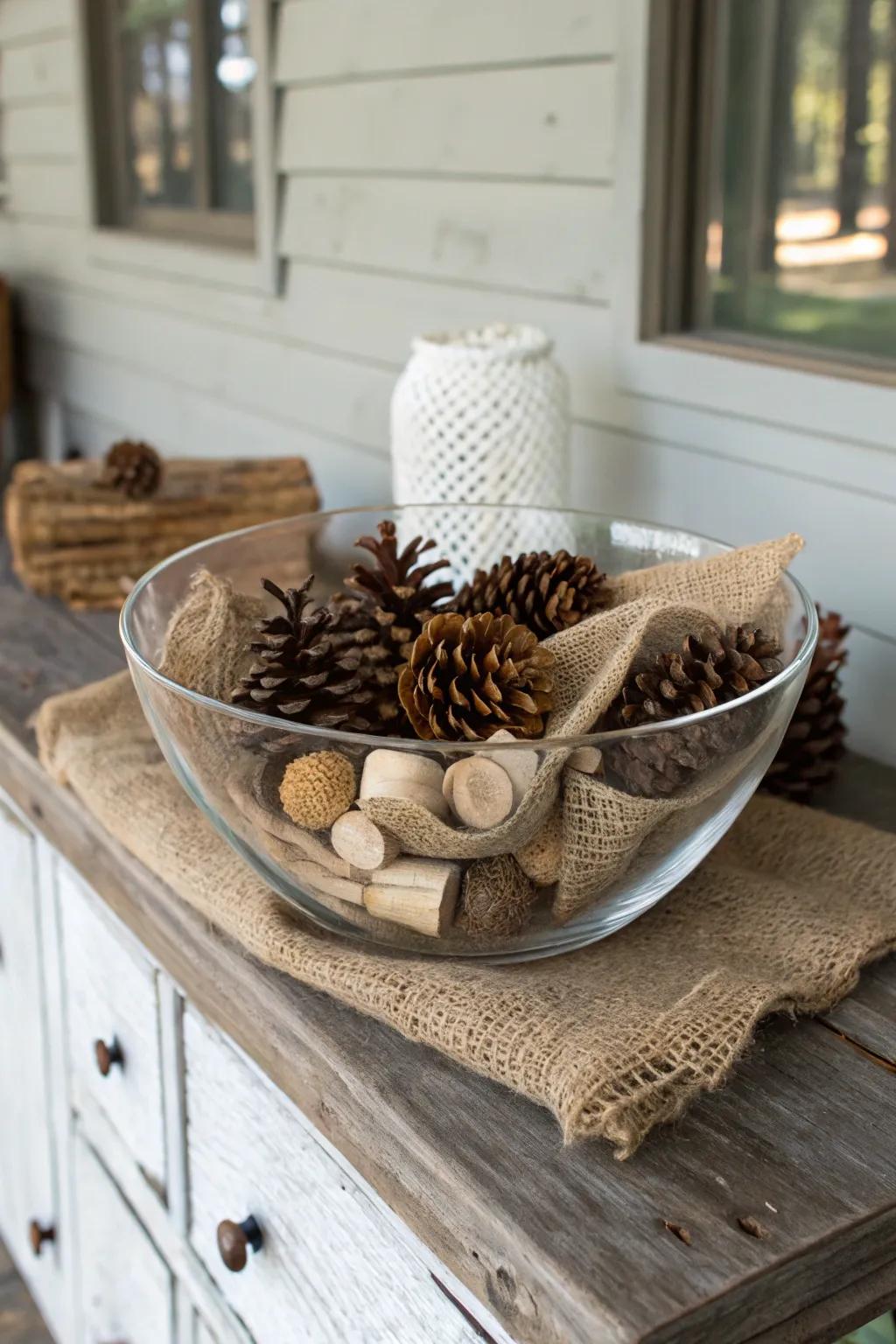 A rustic refuge, evidenced by earthy elements nestled within a crystal vessel.