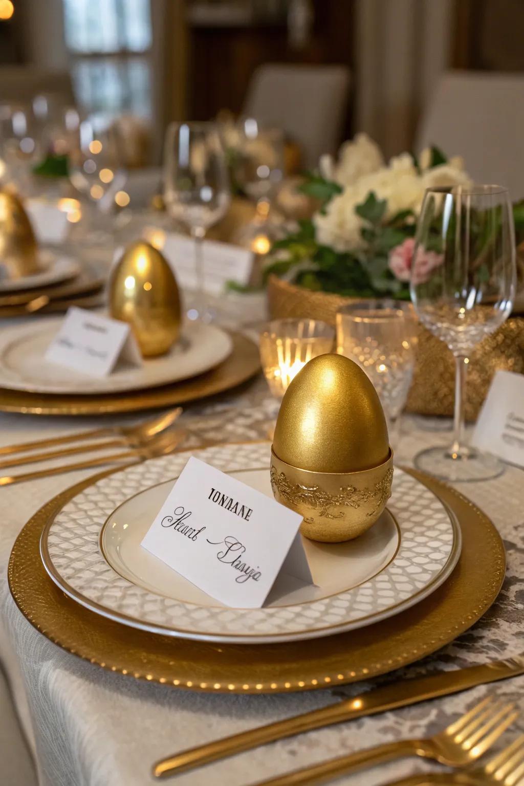 Gilded egg table indicators introduce sophistication to your Easter table.