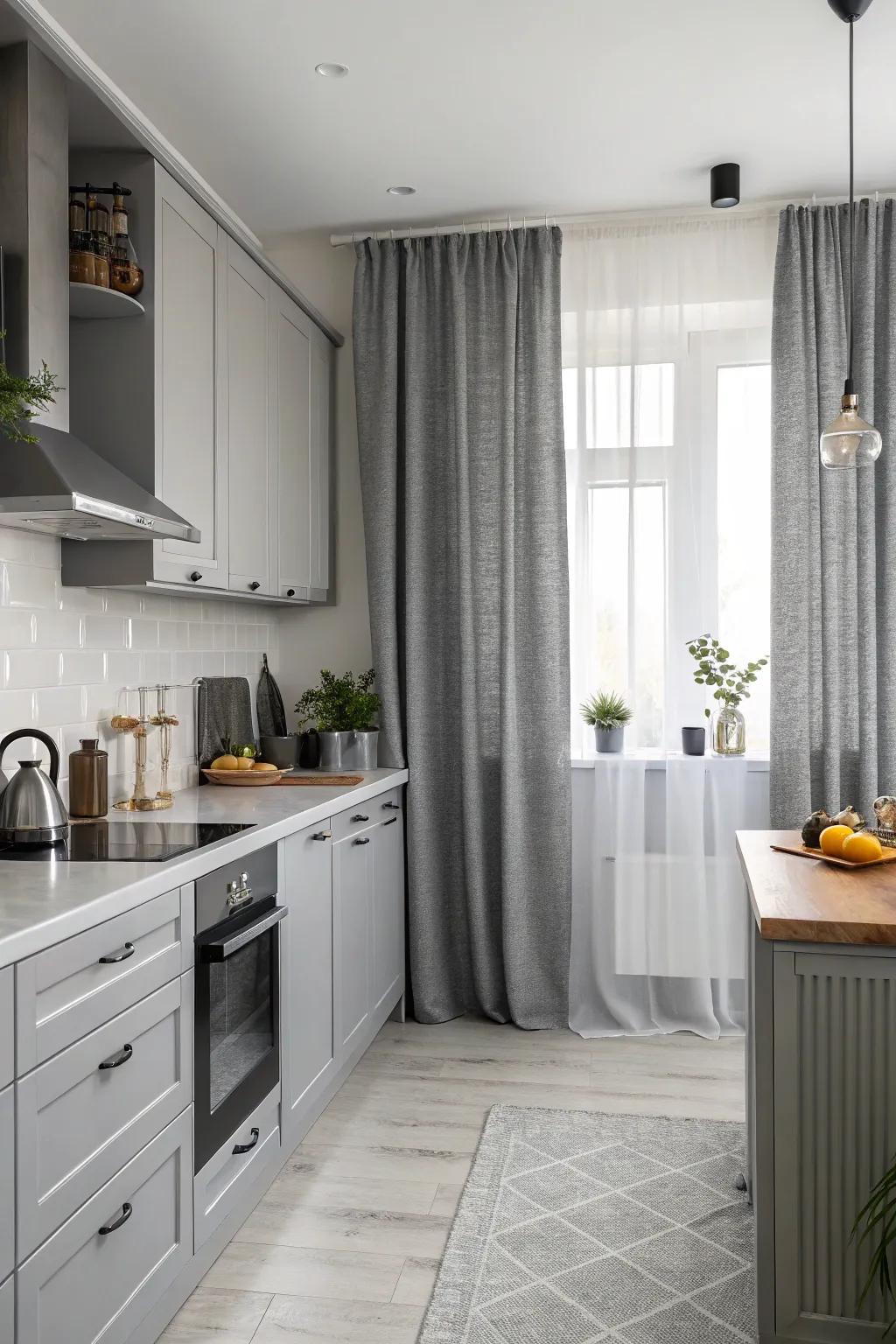 Monochrome enchantment with gradations of gray for a cohesive kitchen aesthetic.