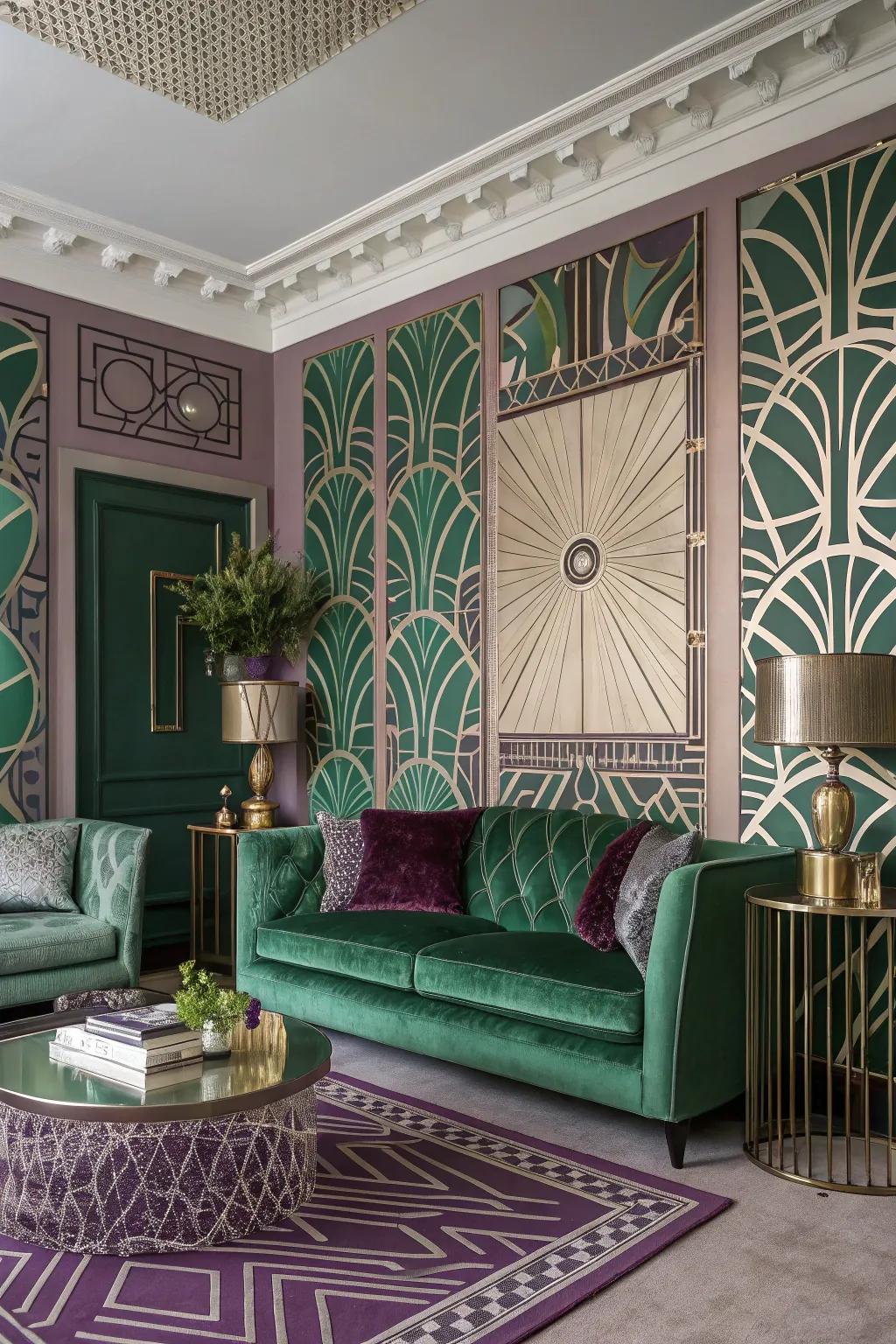 Art Deco patterns introducing glamour to the living space.