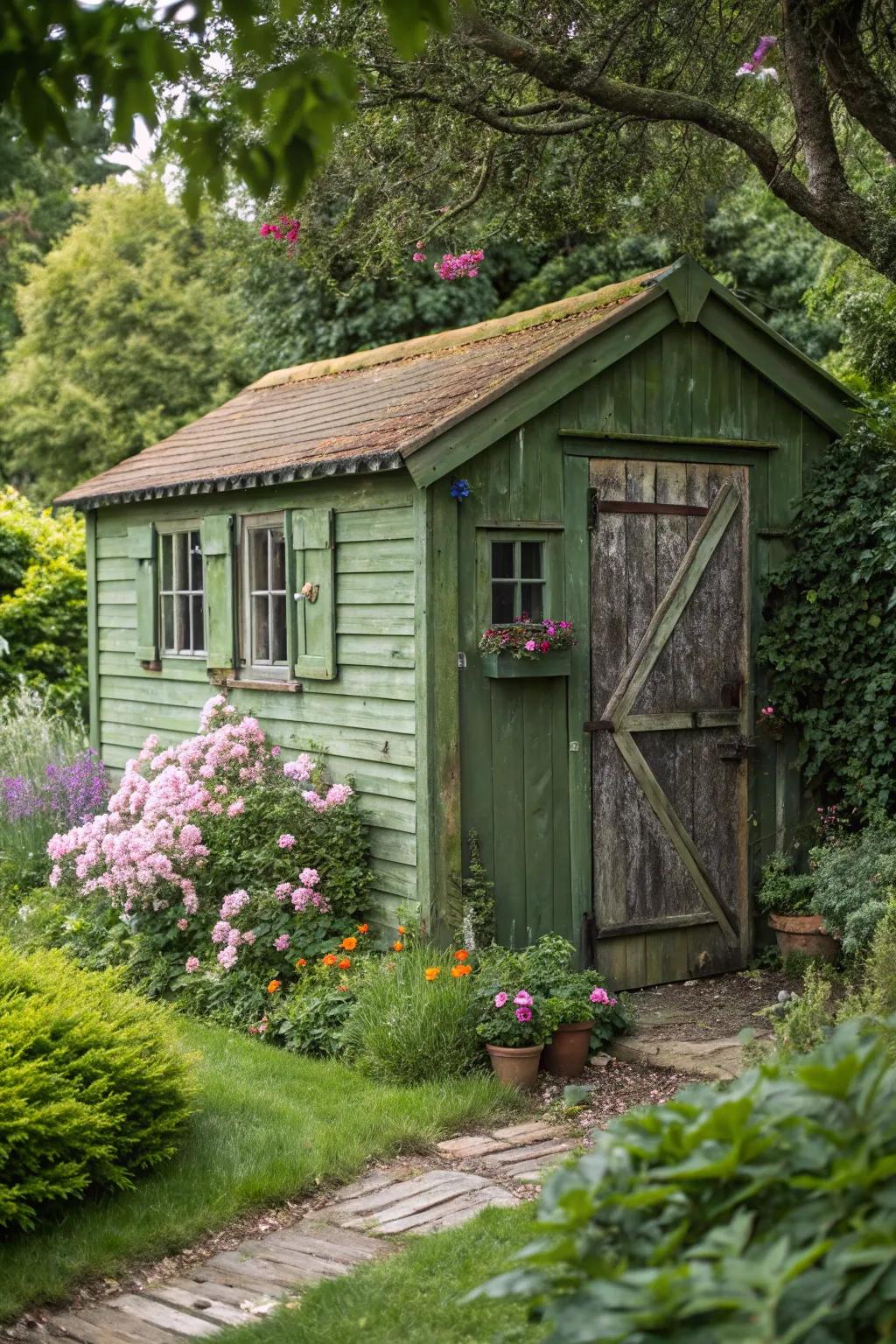 A woodland green storage exudes charming smallholding vibes.