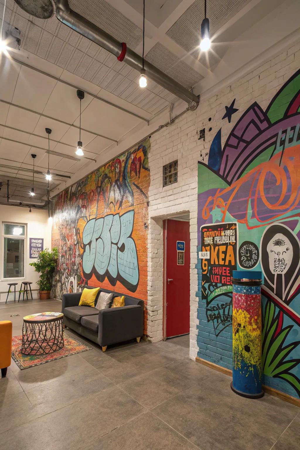 Aerosol art accents contribute an urban and artistic edge.