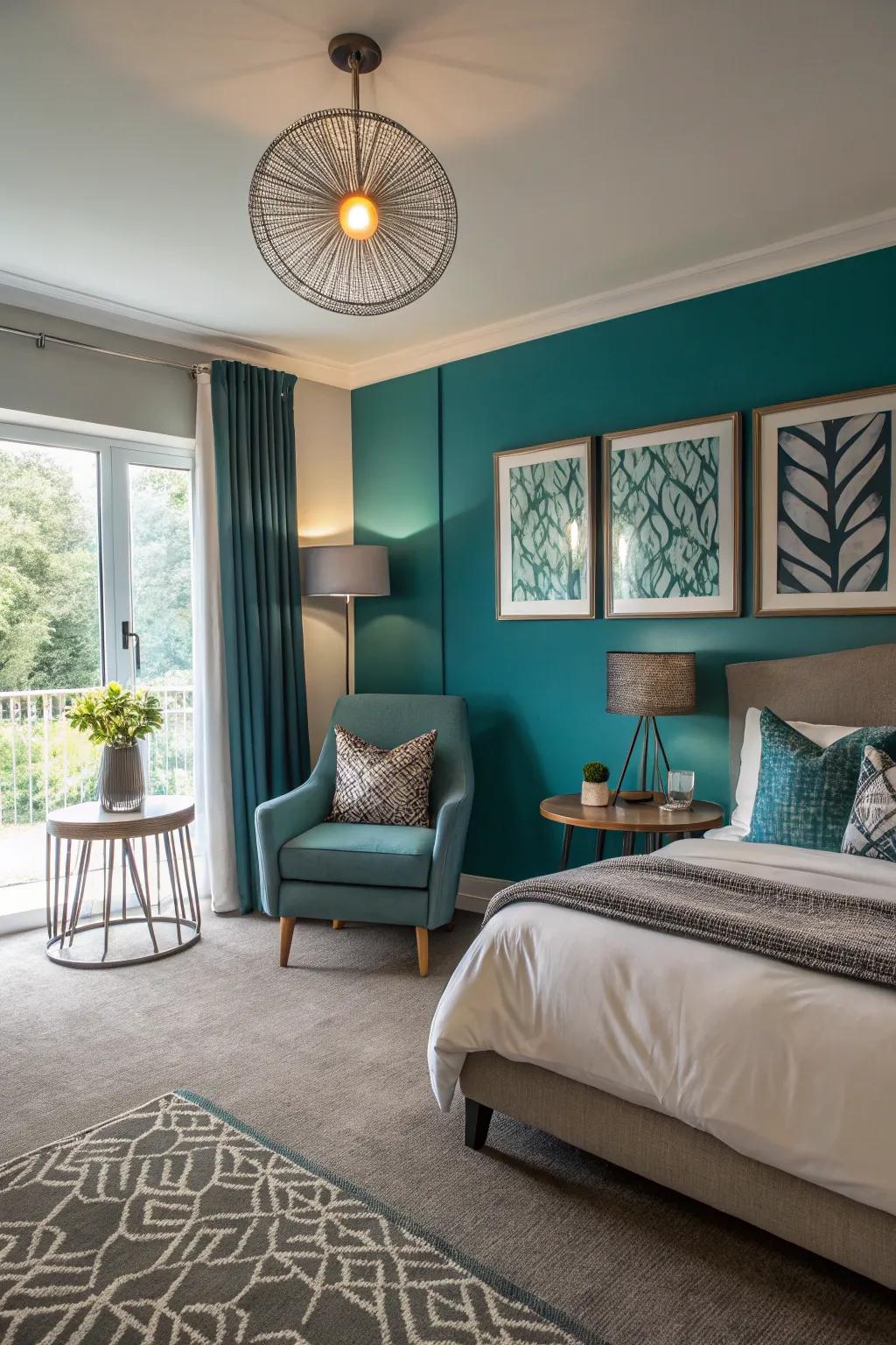 A guest room with modern cerulean accents for a fresh look.