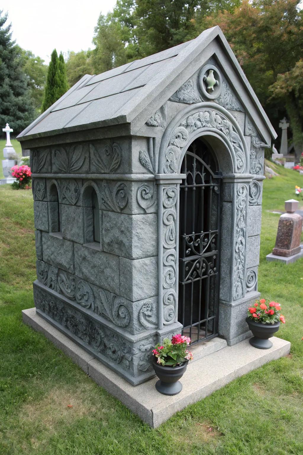 A mysterious mini burial chamber contributes intrigue to the Halloween décor.