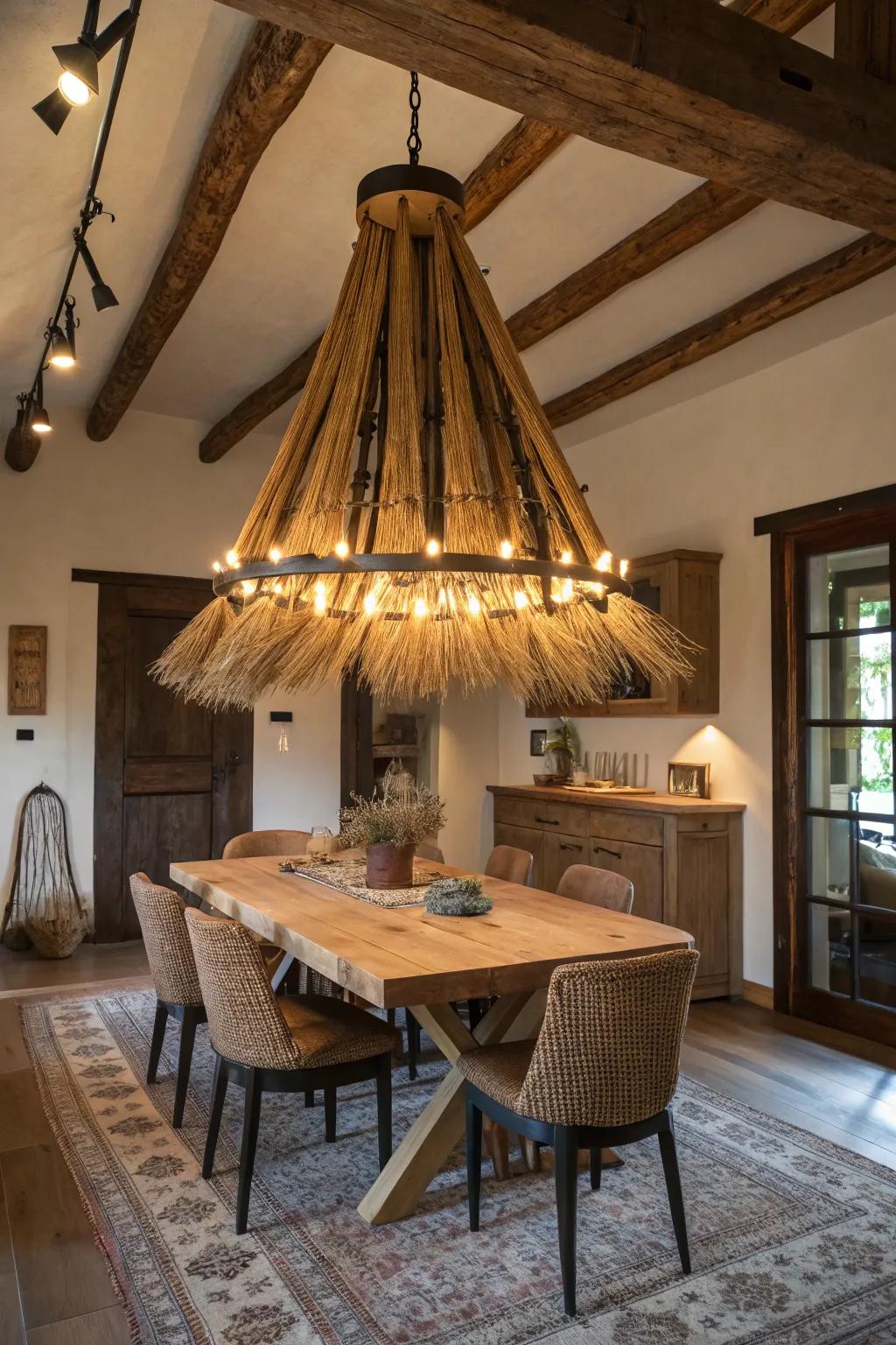Bring witchy charm into your decor with a broom chandelier.
