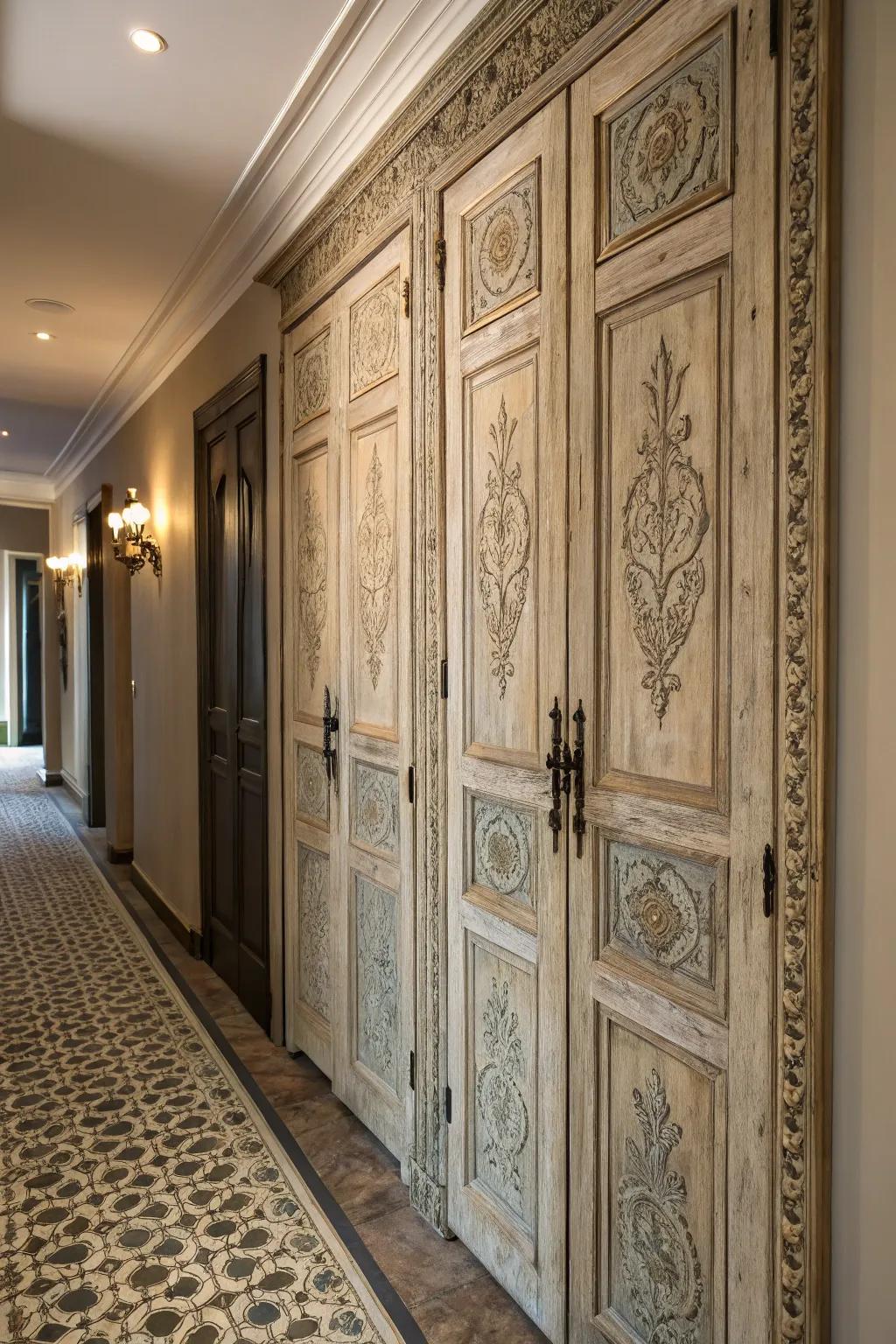 Contribute character using antique repurposed closet doors.