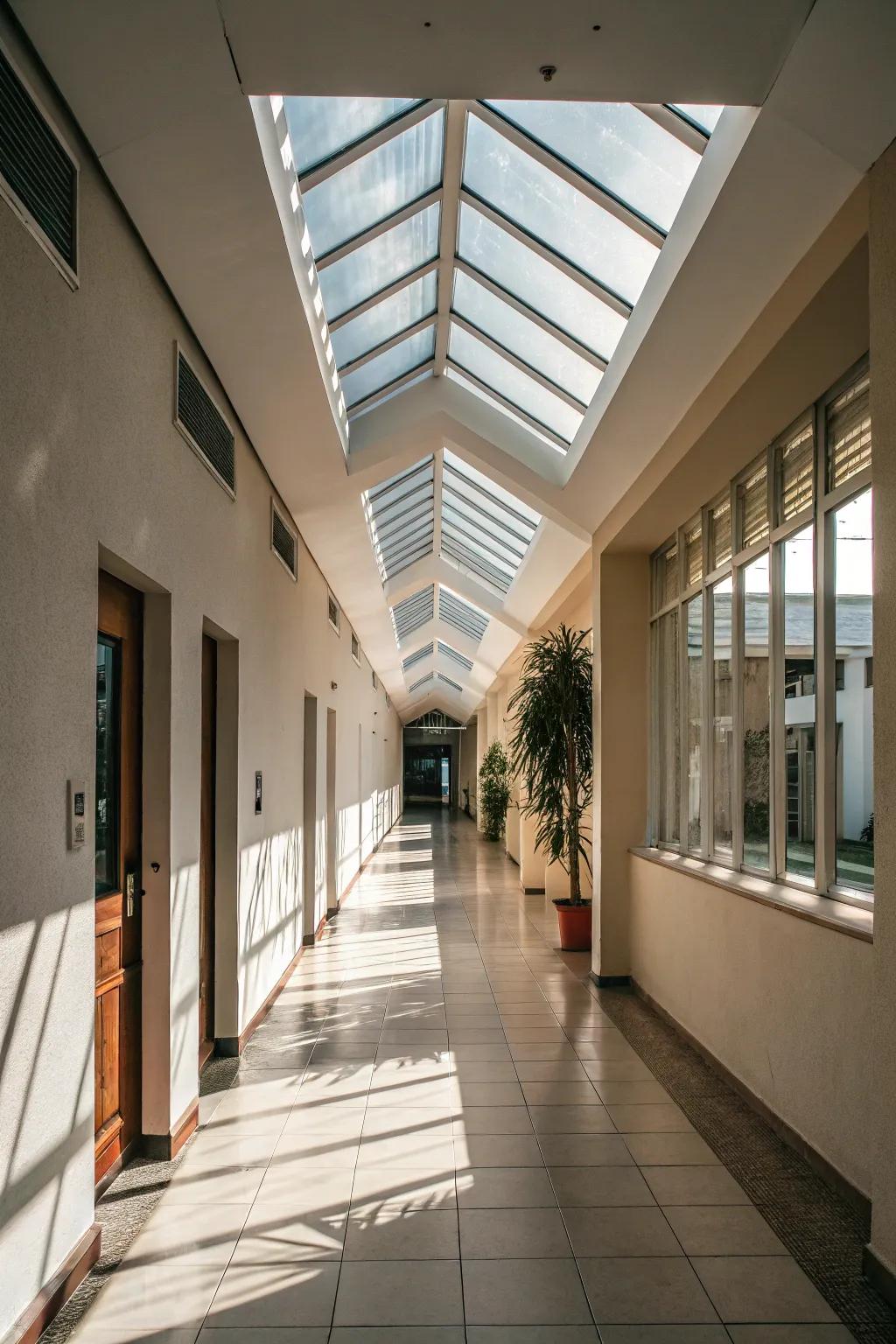 Skylights elevate corridors with natural radiance.