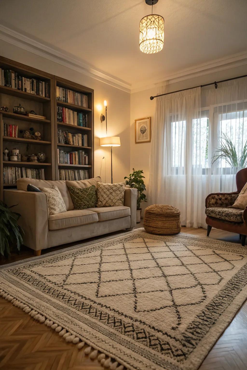 Rugs facilitate the circumscription of expanses whilst infusing tenderness and comfort.