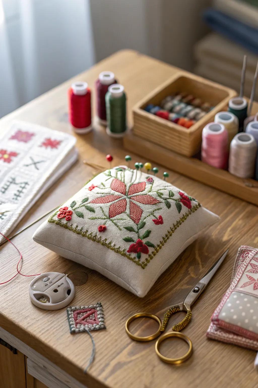 Cross stitch pincushions enrich allure to sewing stations