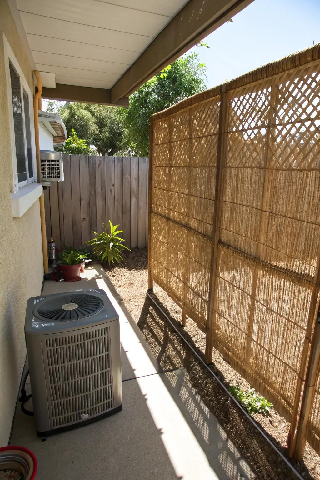 A bamboo screen delivers eco-friendly shade and a tropical atmosphere.