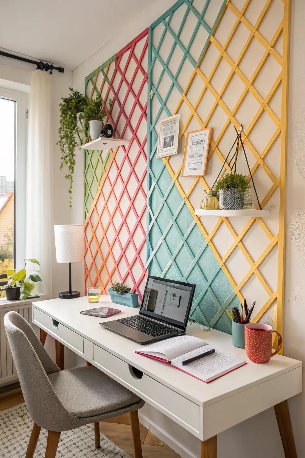 Vibrant lattice design imbuing focus into the workspace.
