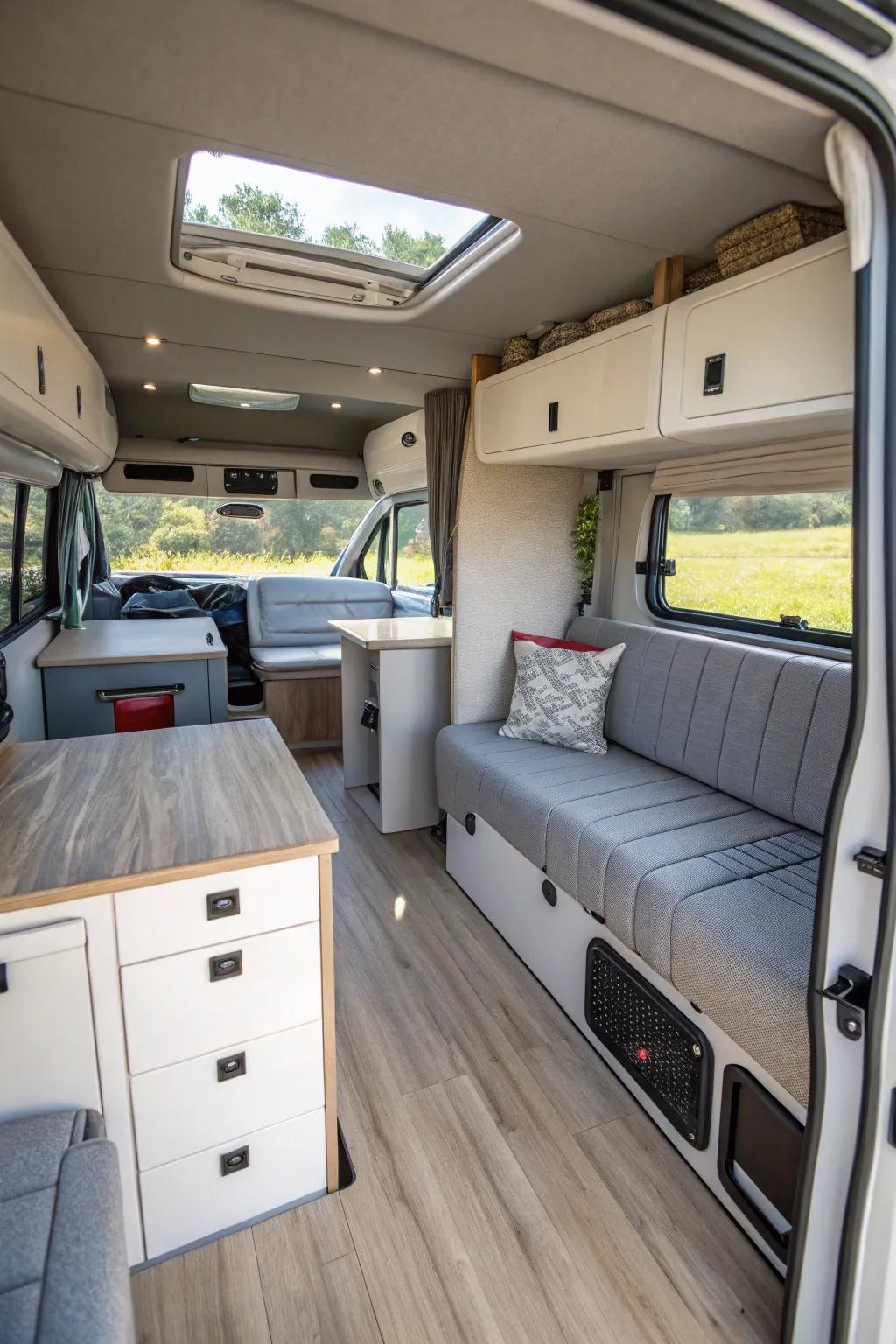 Multi-functional furniture that maximizes space and functionality within the RV.