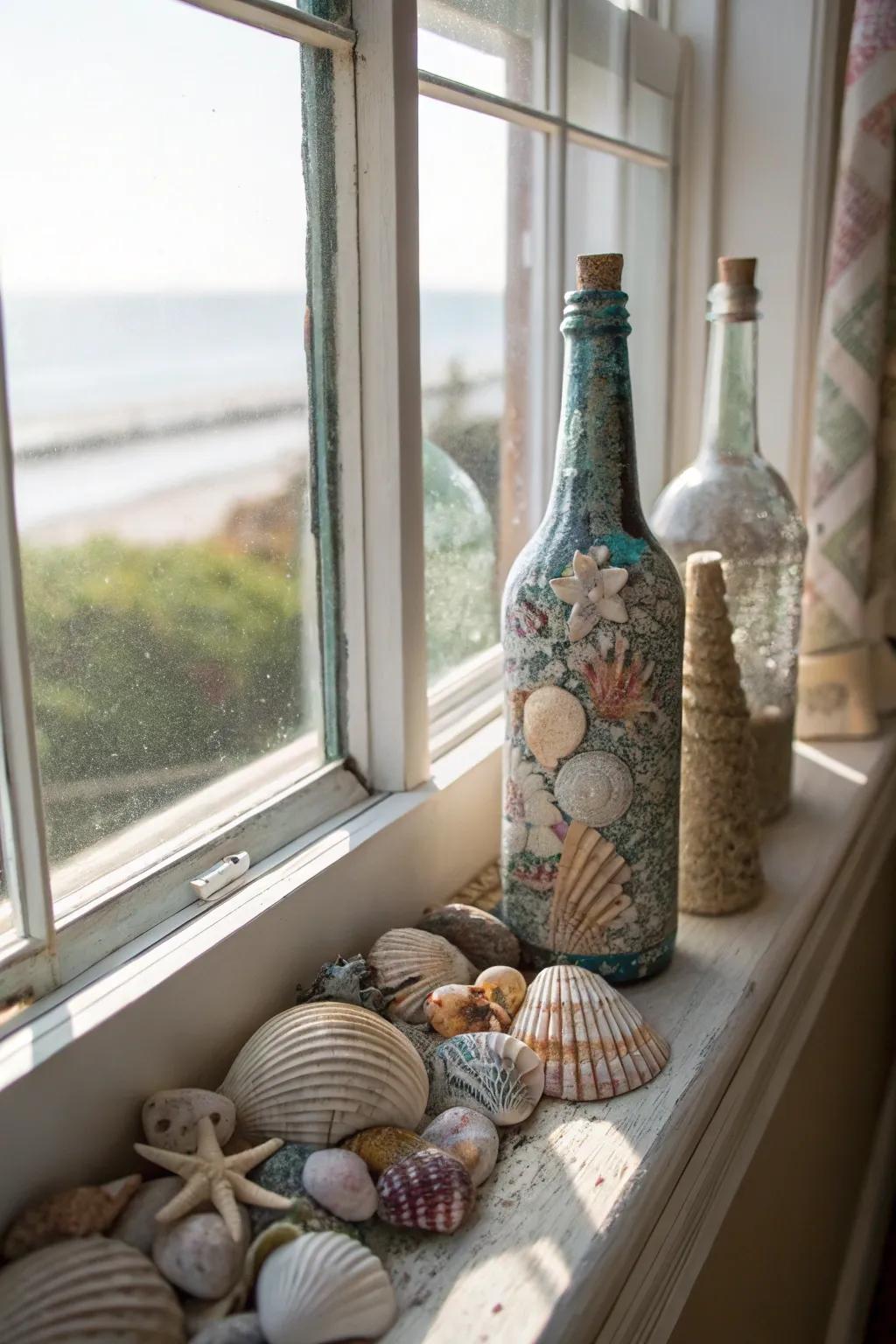 A curated collection imparts personal flair and intrigue to your window sill.