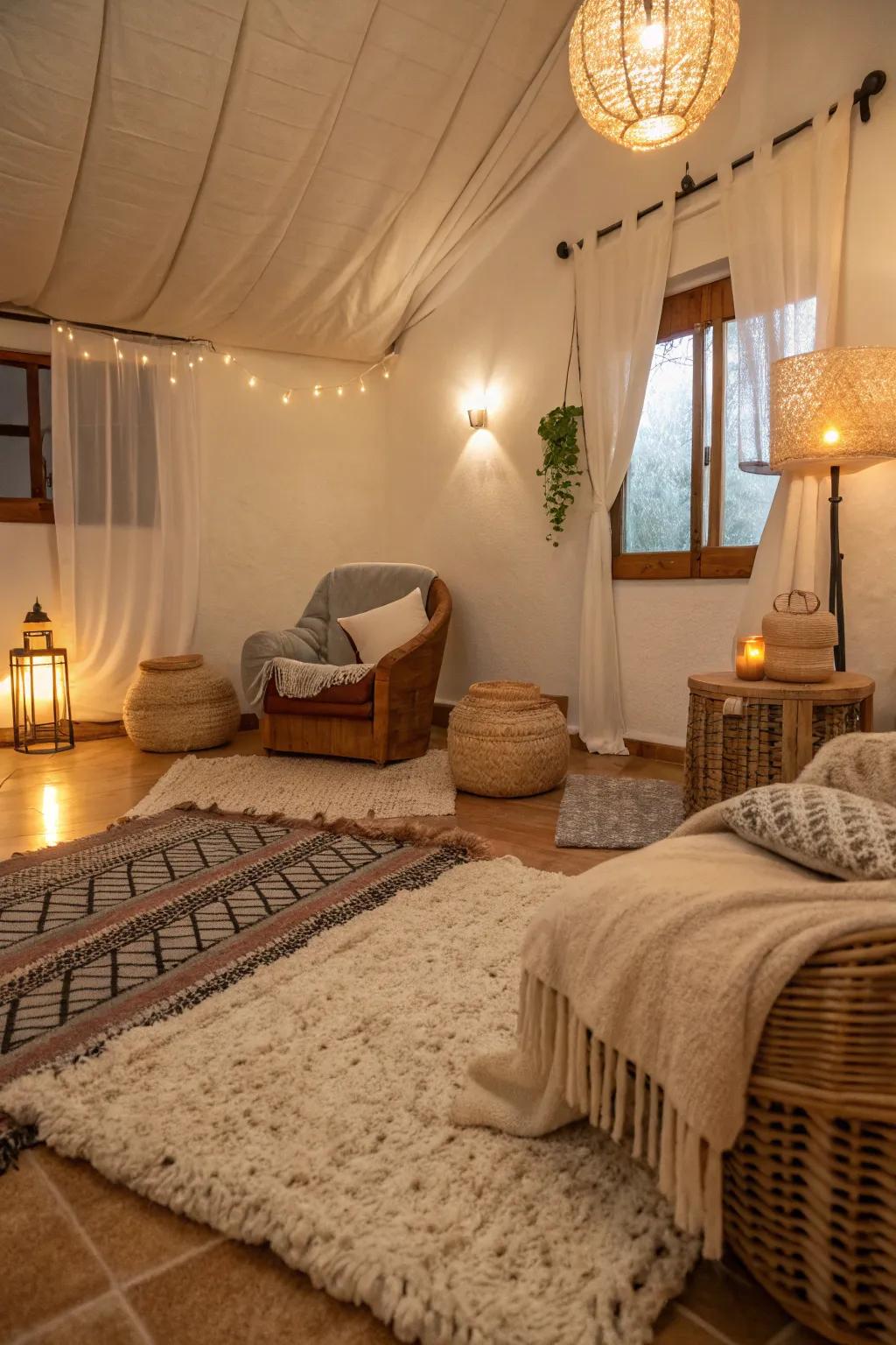 Soft rugs add warmth and comfort.