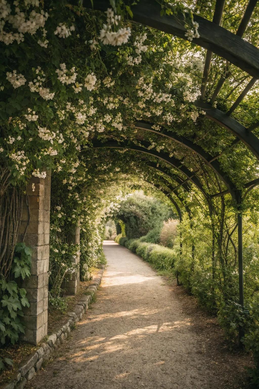 Step into a whimsical ambiance using stargazer-draped garden walkways.