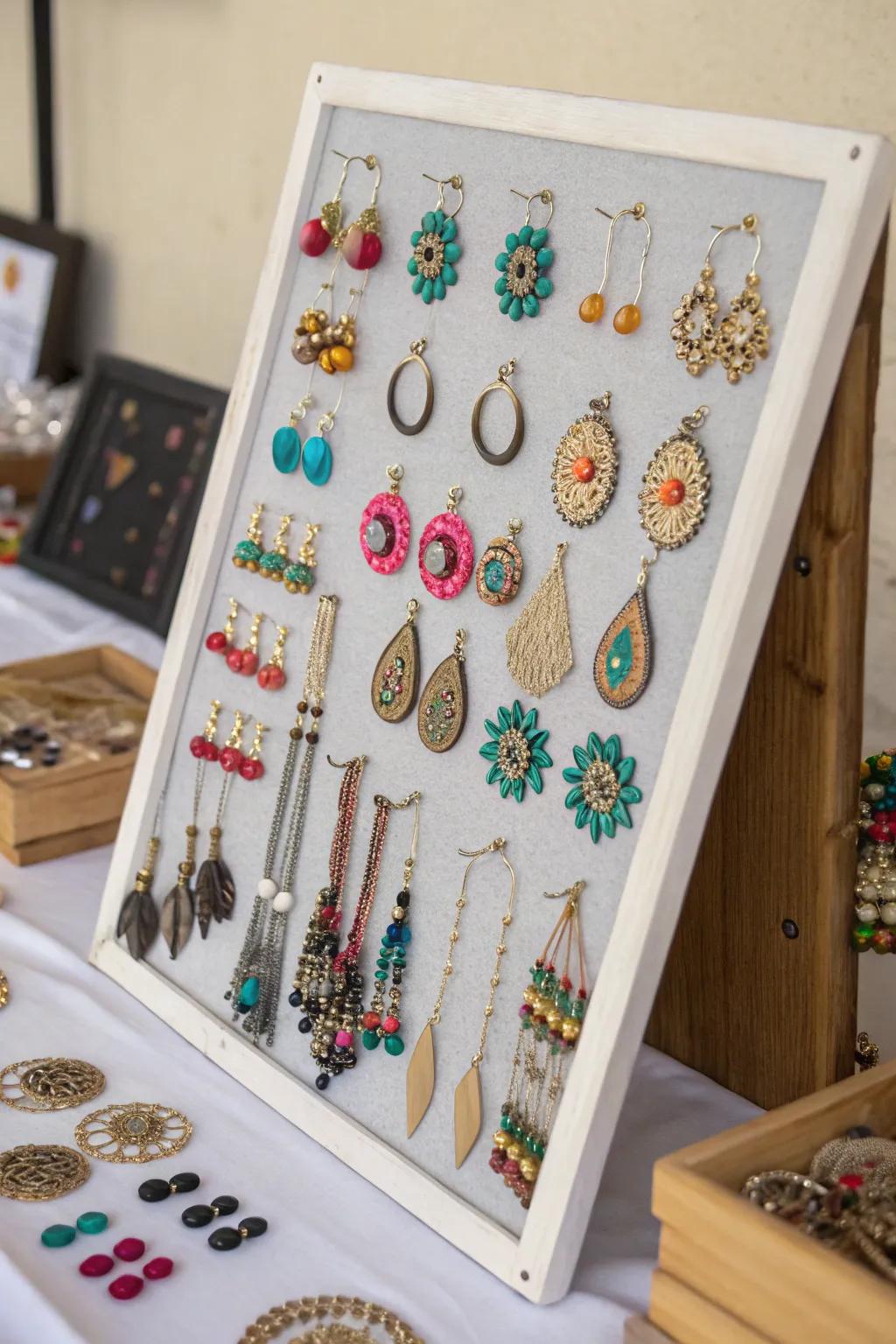 A contemporary magnetic panel jewelry display