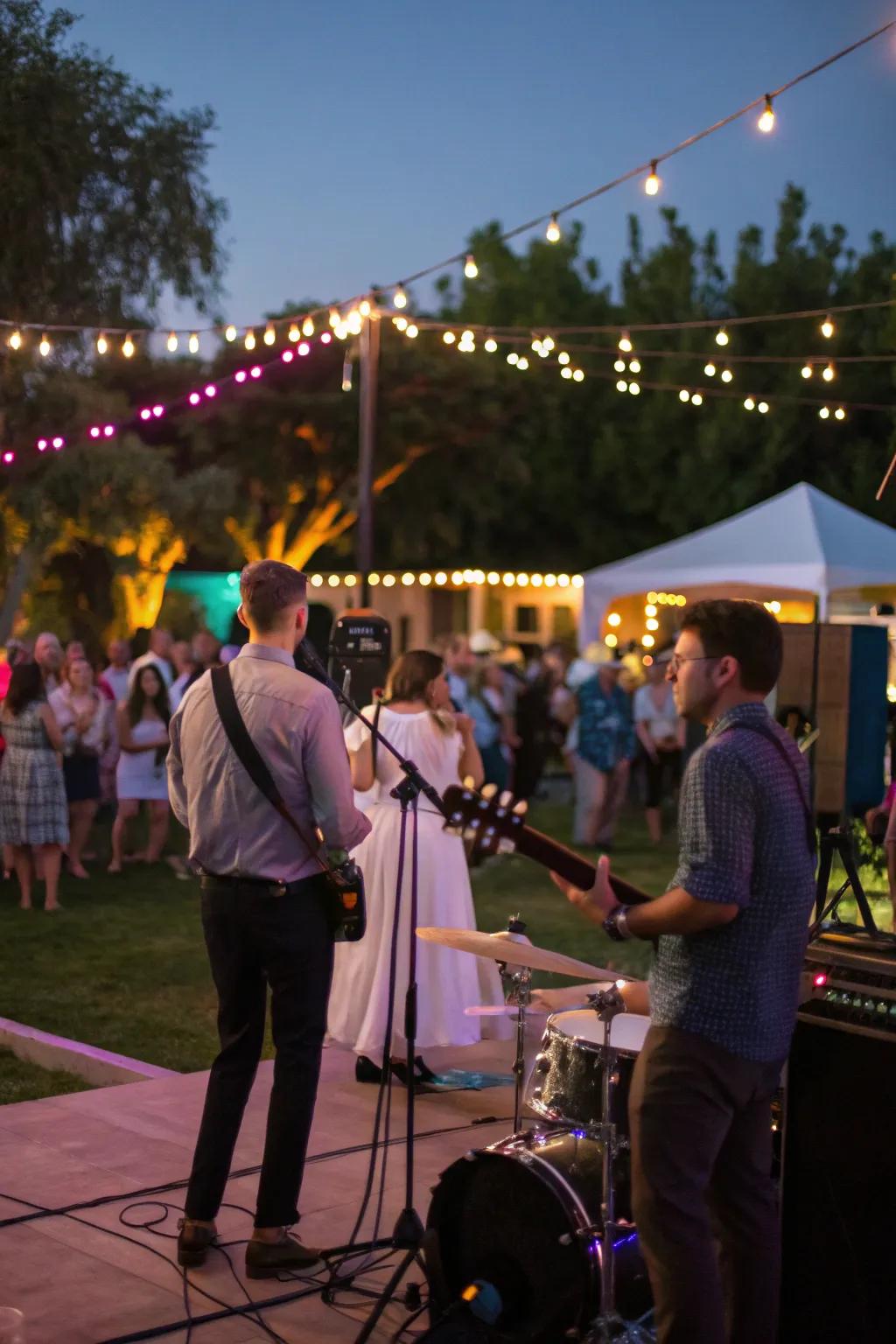 Unforeseen entertainment with a live band performing at the party.