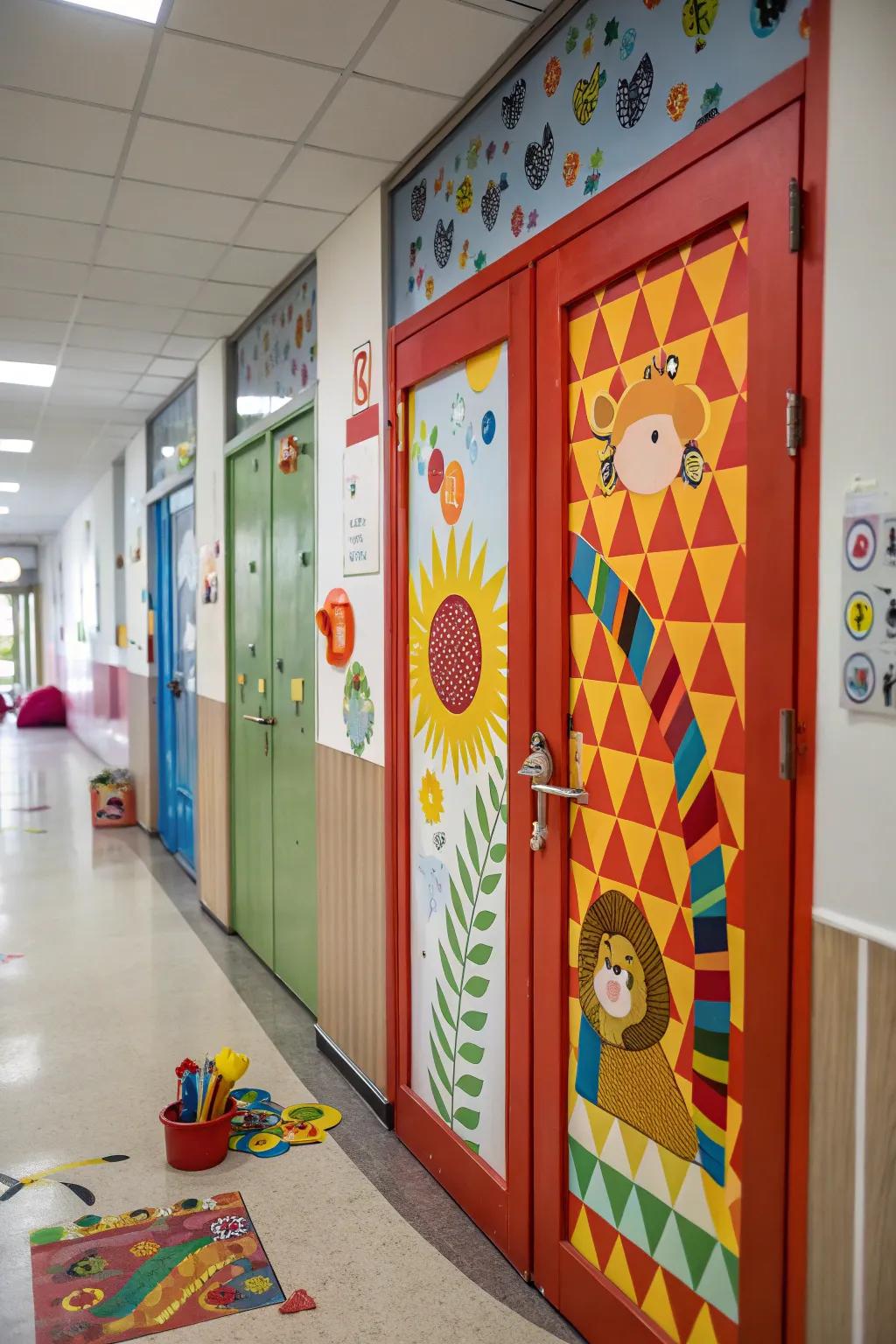 A kindergarten portal with prominent patterns and kaleidoscopic designs.
