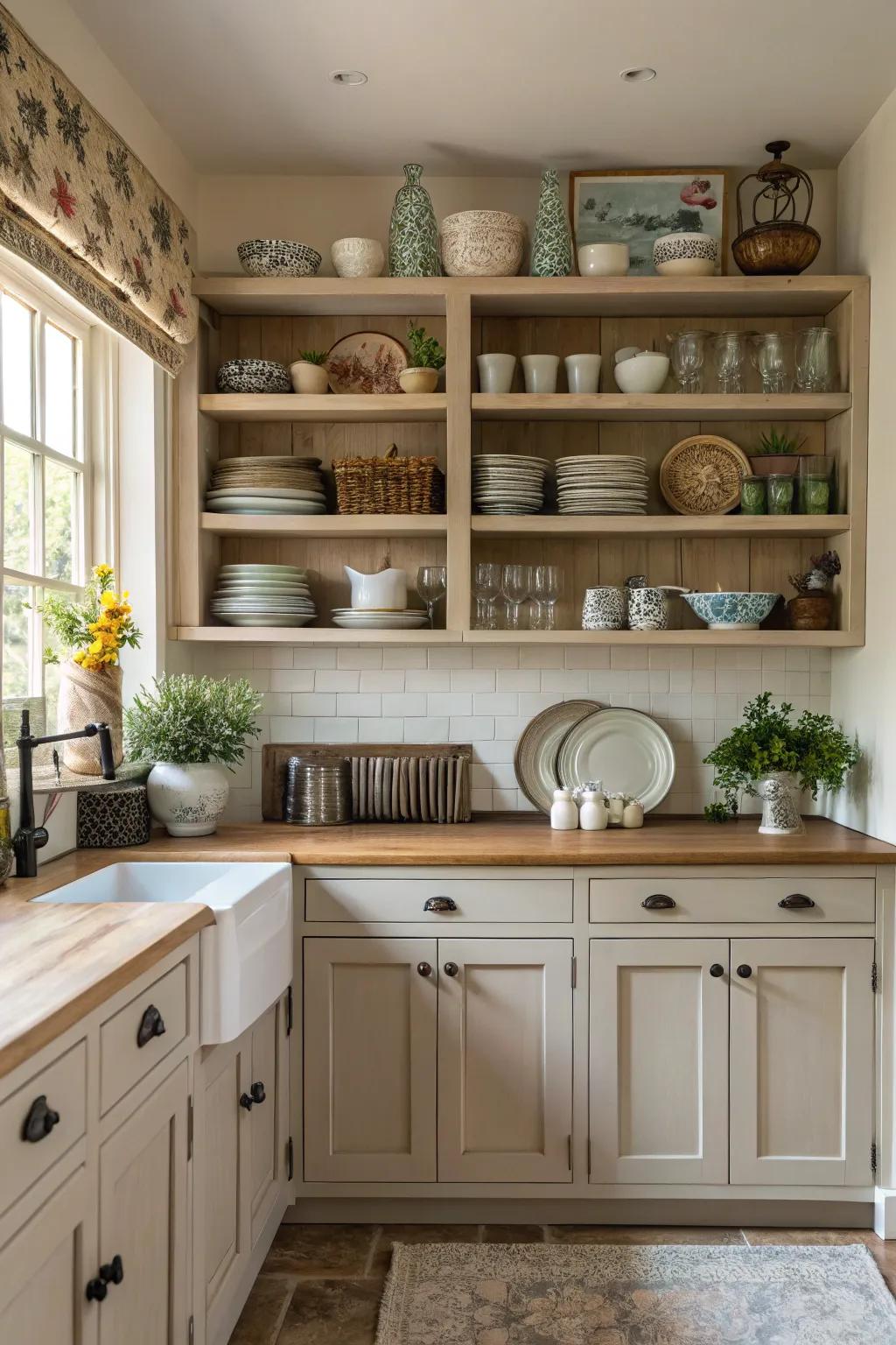 Open shelving contributes a contemporary and airy accent to kitchen design.