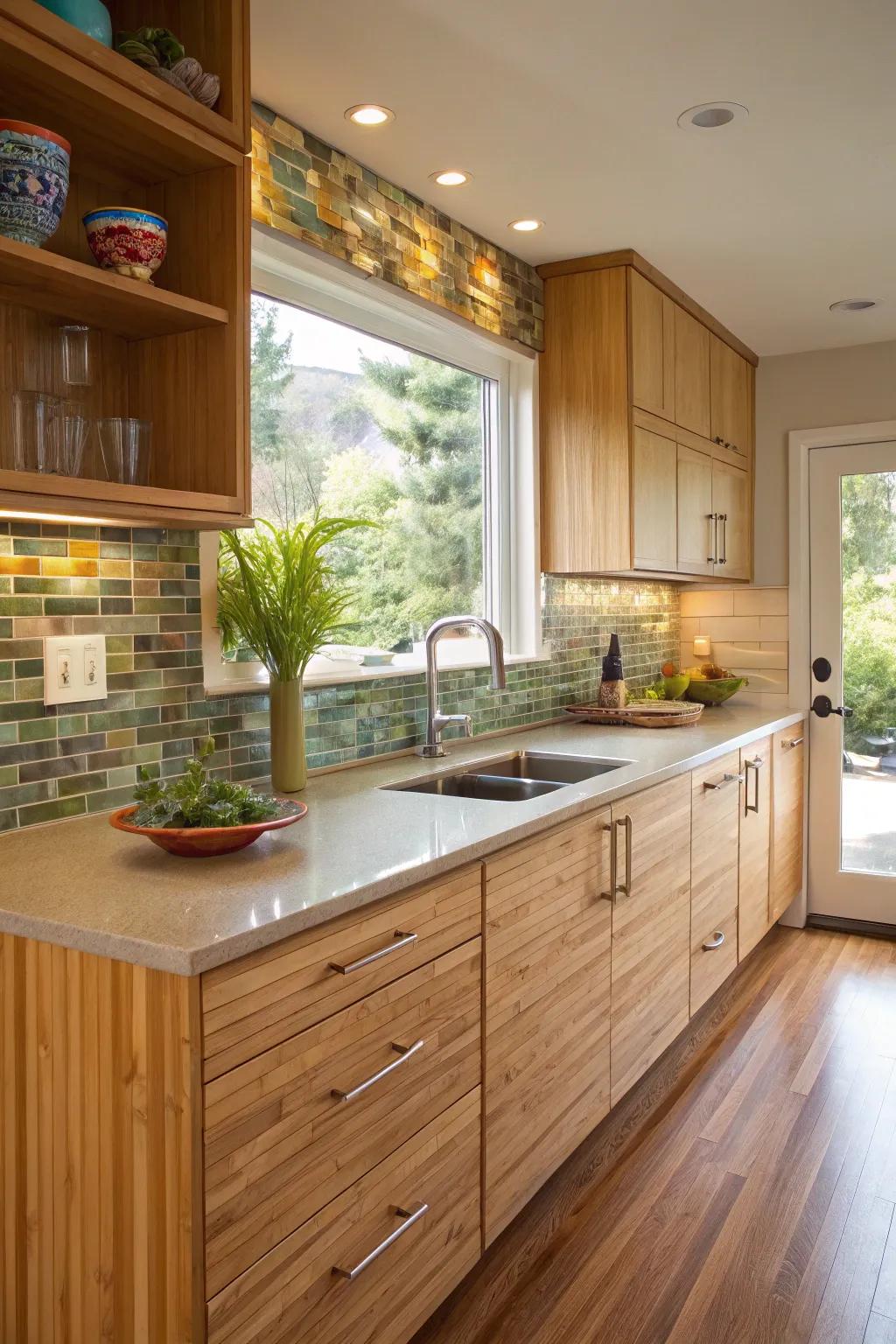 A kitchen designed with sustainable and eco-friendly materials.