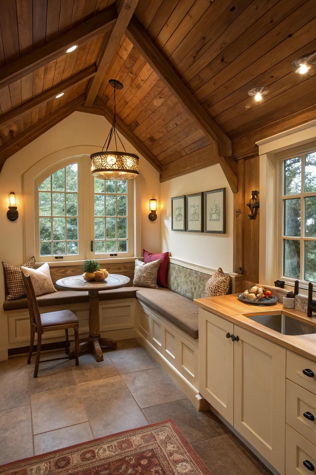A personal zone provides a perfect spot for relaxation in this inviting kitchen.
