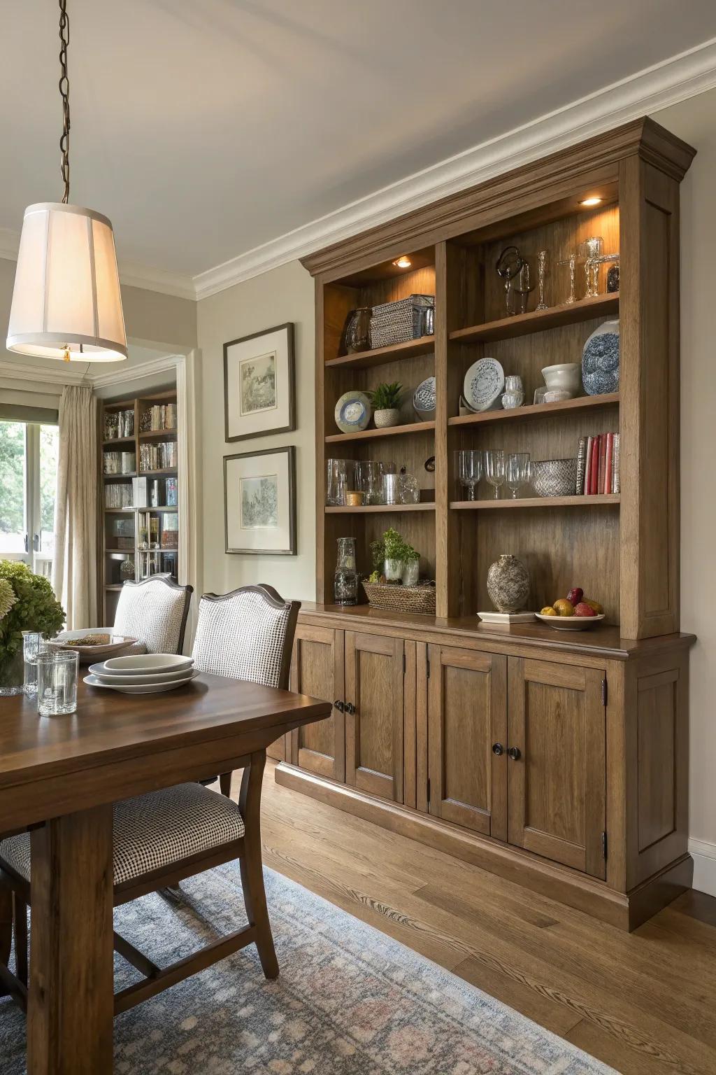 Built-in stowage helps maintain a tidy and elegant dining area.