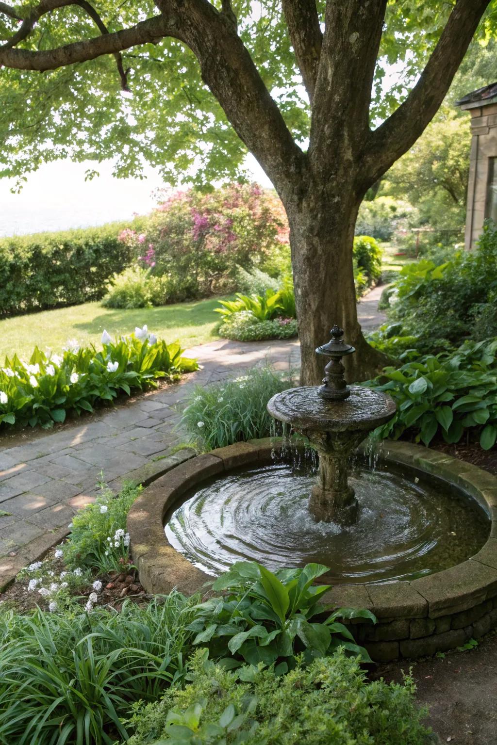 Water elements enrich calmness and draw wildlife to tree environments.