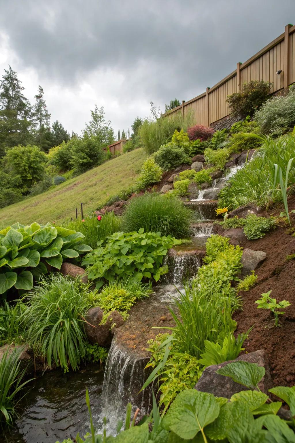 Rainwater gardens manage water flow and enrich garden gradients with abundant beauty.