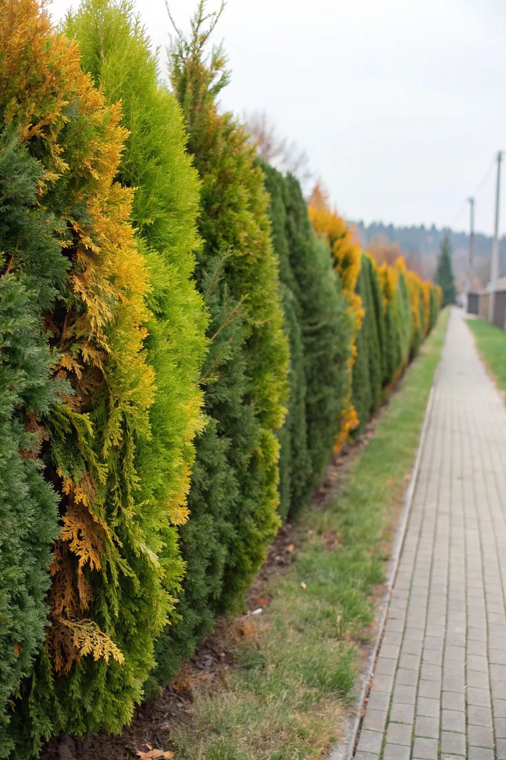 A diverse thuja hedge brings vibrancy and texture to your garden.