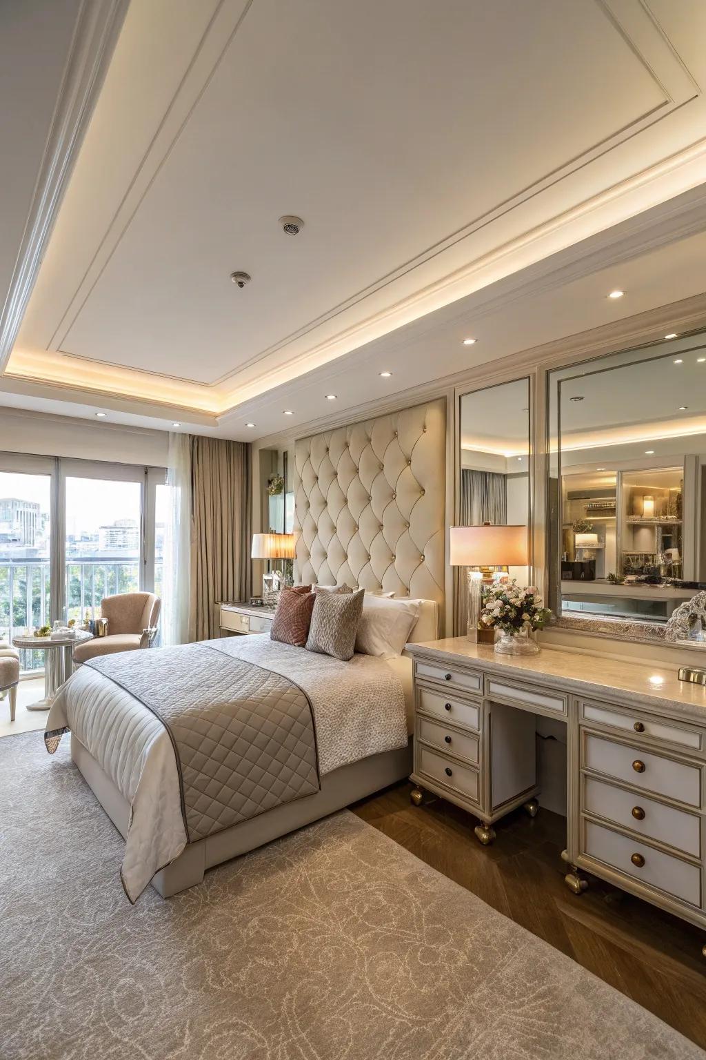 A dedicated dressing space enhances both opulence and practicality within this bedroom.