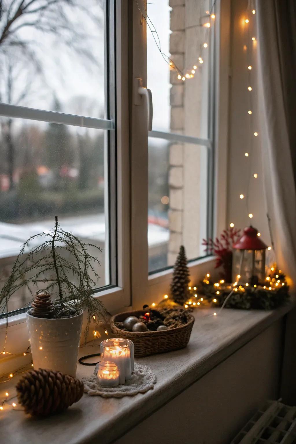 Decorated window sills bring an extra touch of holiday cheer to your living room.